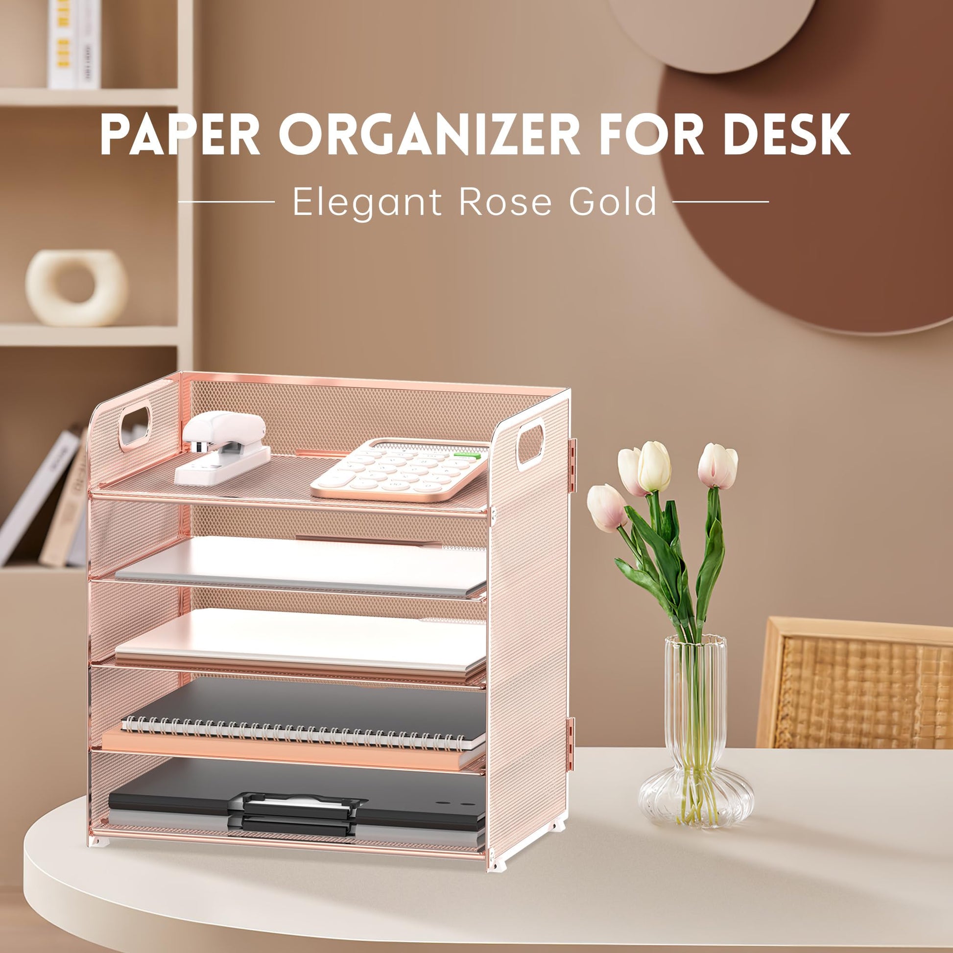 Supeasy 5 Trays Paper Organizer Letter Tray with Handle-Mesh Desk File Organizer, Paper Sorter Desk