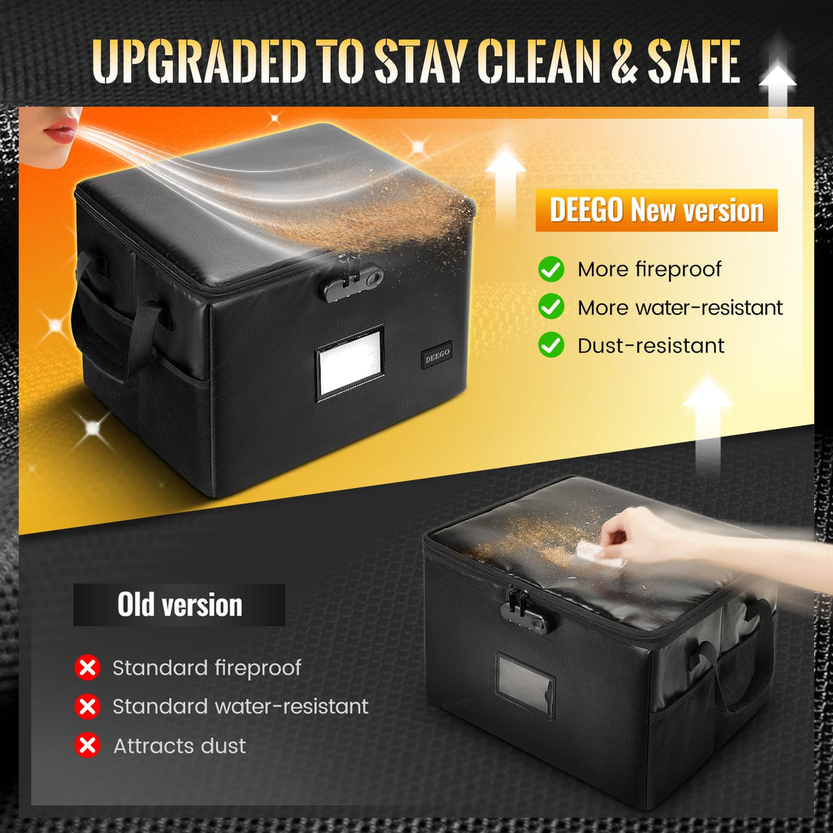 DEEGO Fireproof Document Box, Water-Resistant File Organizer Box with Lock