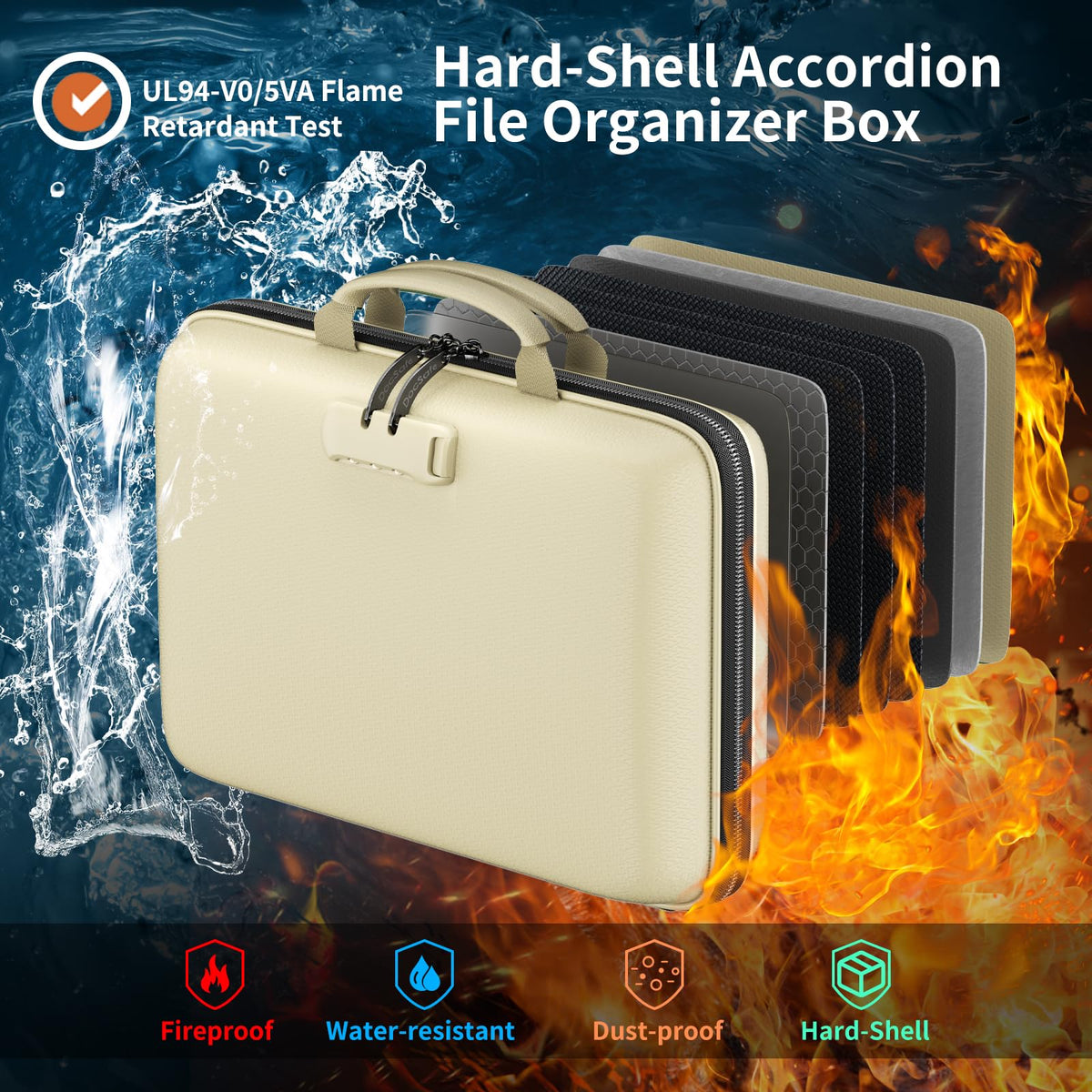 DocSafe Fireproof File Organizer with Lock, Hard-Shell Case Fireproof Document Box with 13 Pocket