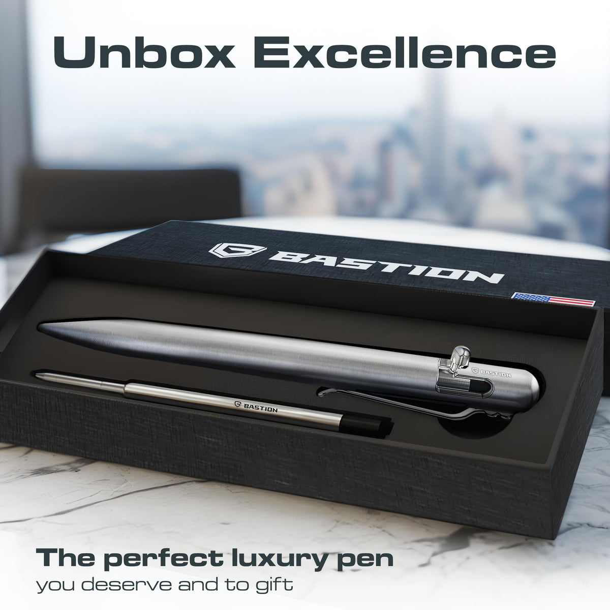 BASTION Bolt Action Pen, Titanium Silver, HyperBolt & ZeroSeam EDC Pen, Refillable Titanium Writing