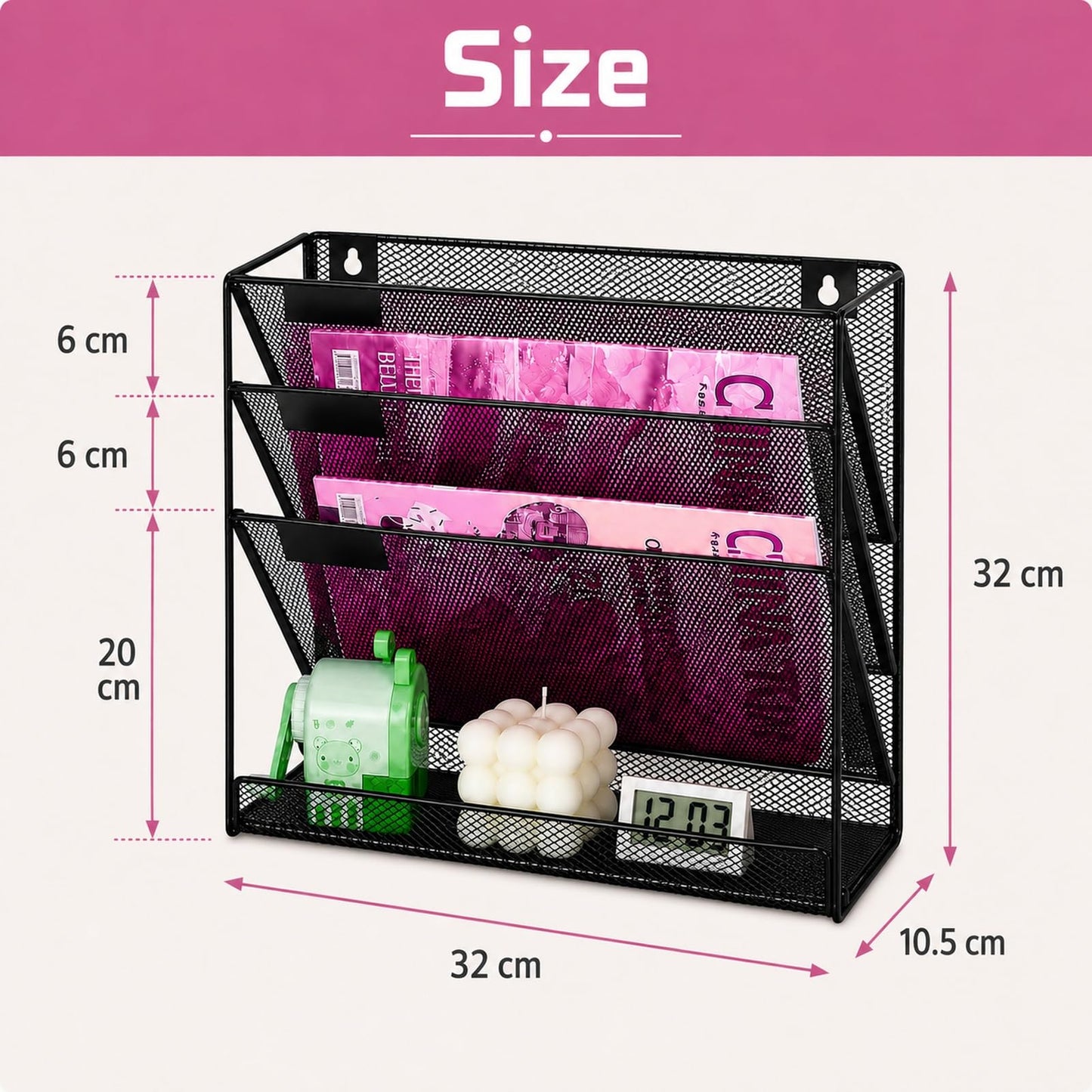 ideallife Mesh Wall File Holder Organizer with Bottom Flat Tray (4 Tier)