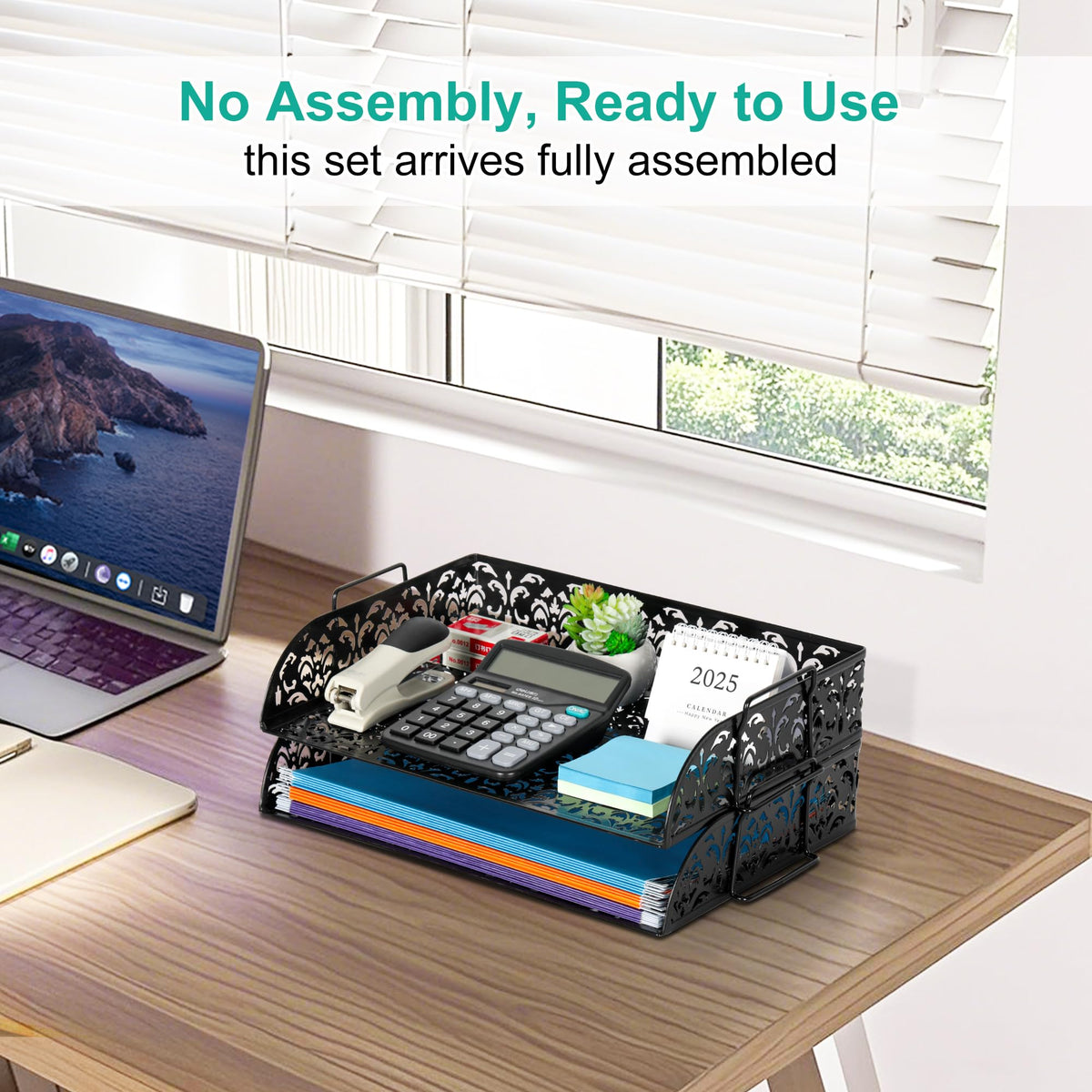 EasyPAG Paper Organizer for Desk 2 Tier Stackable Paper Tray for A4 Legal Size Folders Metal File