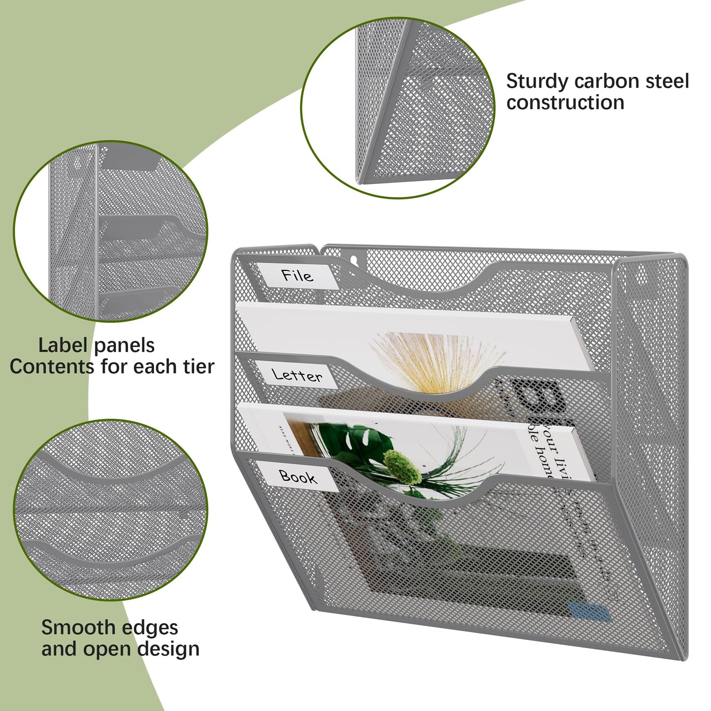EasyPAG 3 Pocket Mesh Wall File Organizer, Hanging Paper Folder Holder with Classify Label