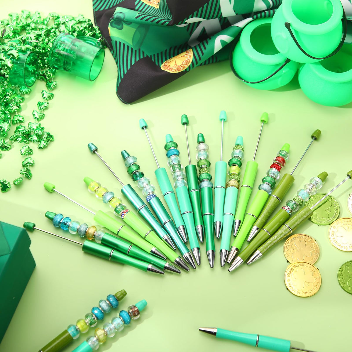 Kosiz 60 Pieces Beadable Pens Bulk Black Ink Pens,Green Series,Classic