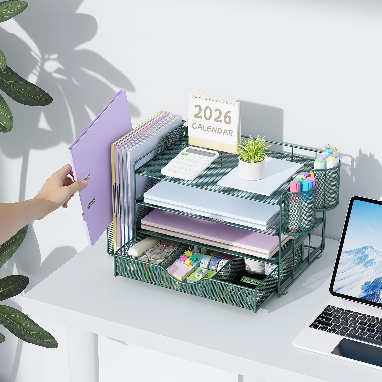 gianotter 4-Tier Desk Organizer with Drawers, File Holders, Letter Trays and Pen Holders