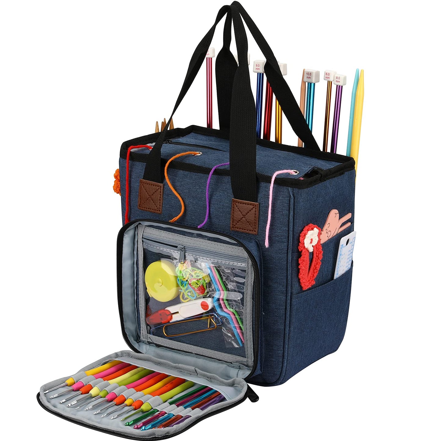 LOOEN Yarn Knitting Storage Tote-Large Capacity Crochet Organizer Portable Travel Bag With Shoulder