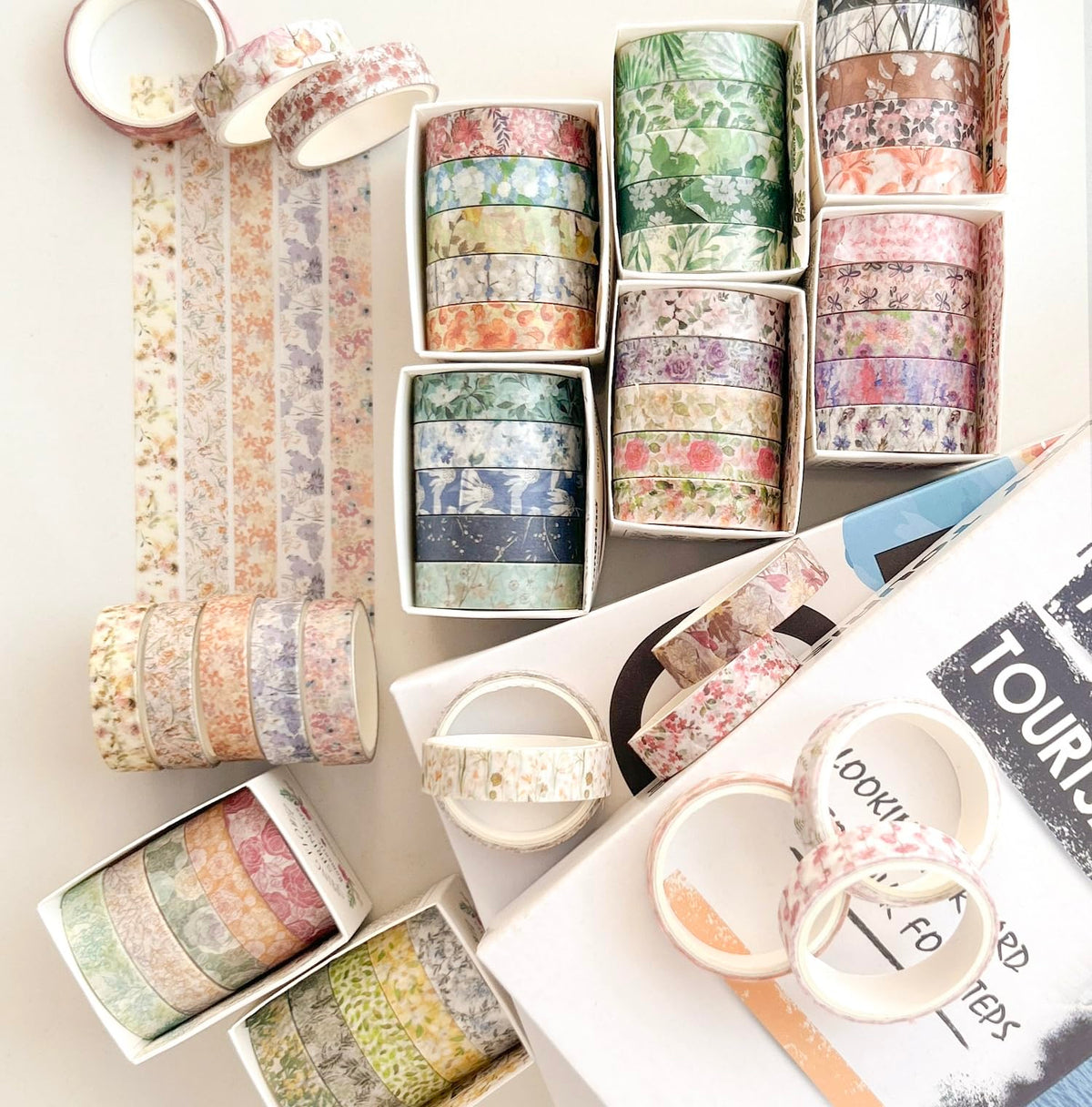 YUBX Flowers Washi Tape Set 60 Rolls Floral Patterns Decorative Skinny Blooms Masking Tapes for