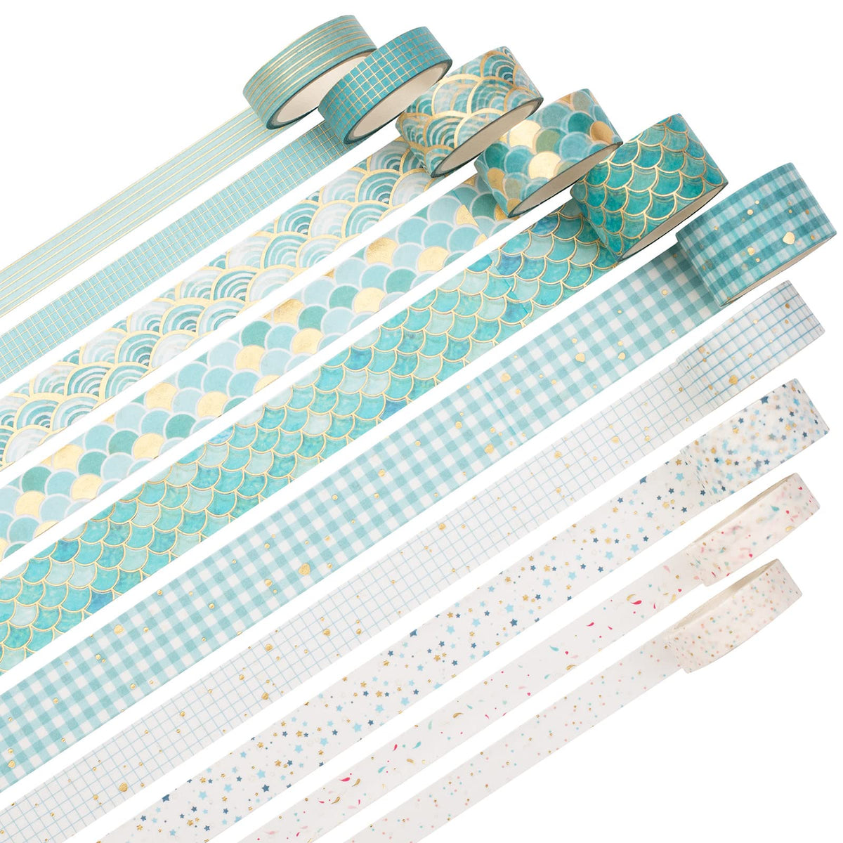 YUBX Creative Washi Tape Set 10 Rolls Gold Foil Print Decorative Masking Tapes for Arts, DIY