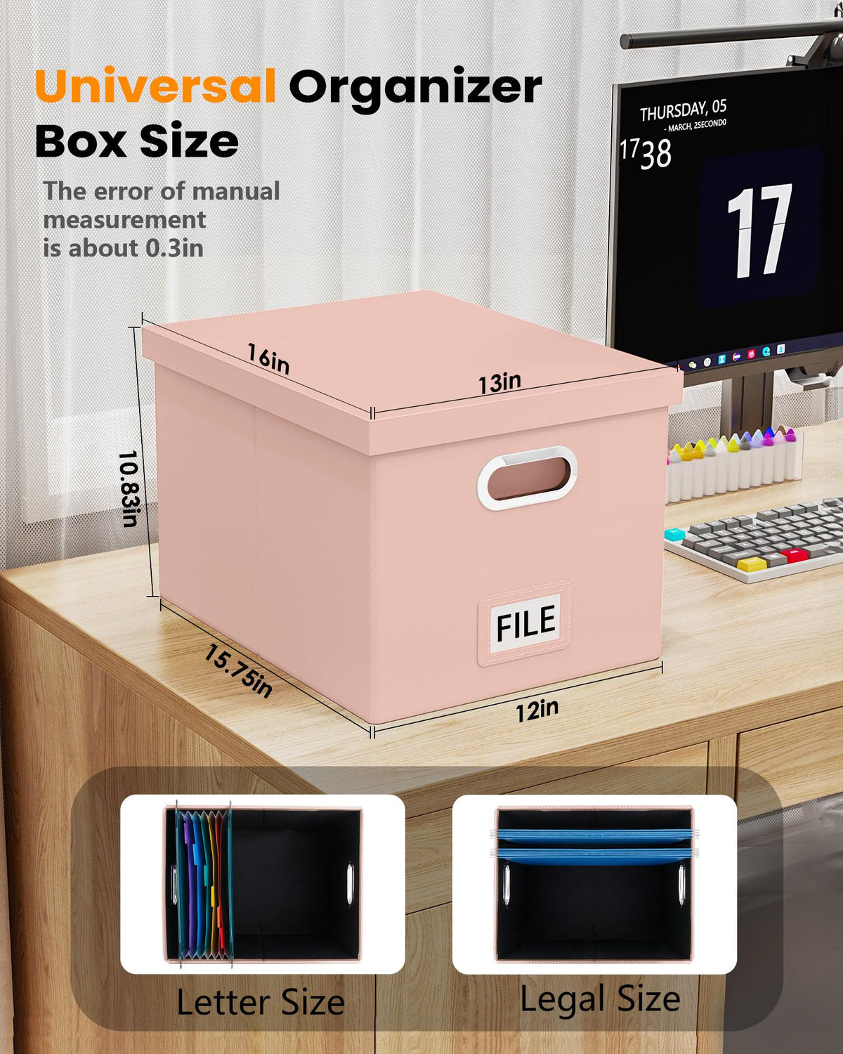 Oterri 2 Pack File Storage Organizer Box,Filing Box,Portable File Box with Lid,Fit for Letter/Legal