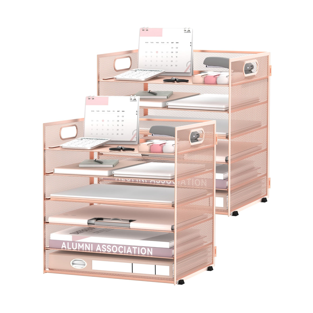Daltack 6-Tier Paper Organizer for Desk with Handle, Rose Gold, 2 Pack