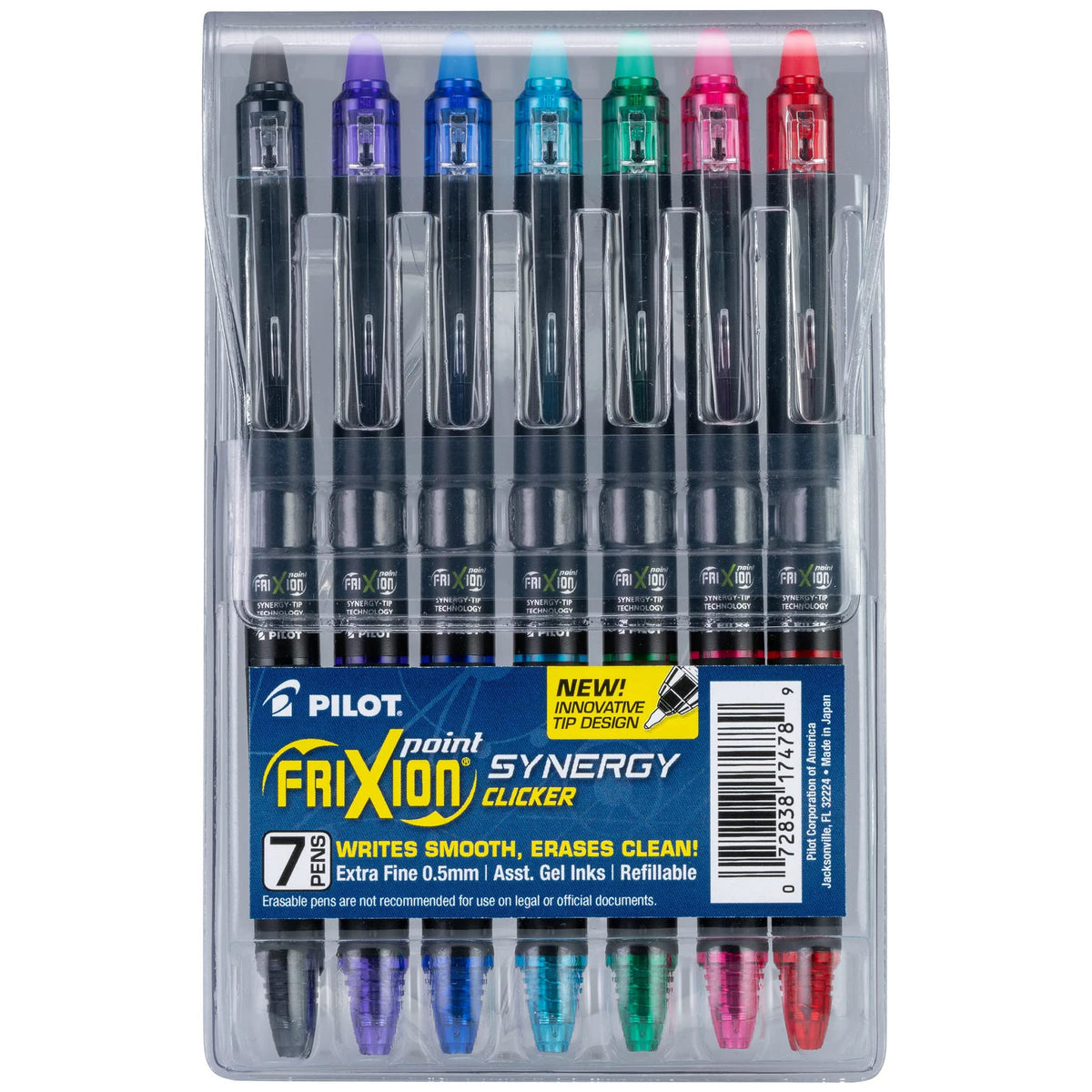 PILOT FriXion Synergy Clicker Erasable Pens, Pack of 7, Assorted Colors