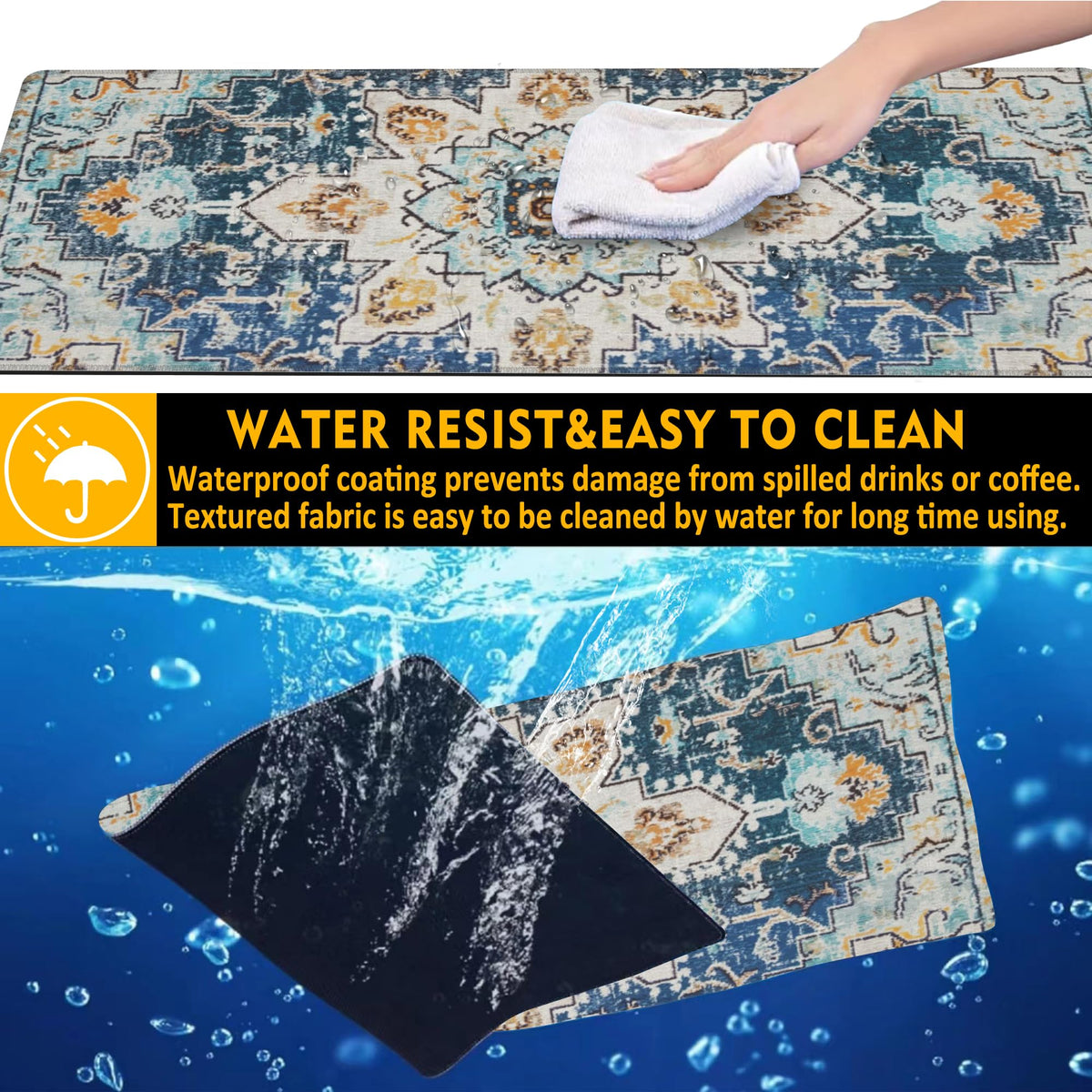 Uiaoiais Desk Mat,Bohemian Textile Rug Texture Mouse Pad,31.5""X15.7"" Large Desk Pad with Stitched