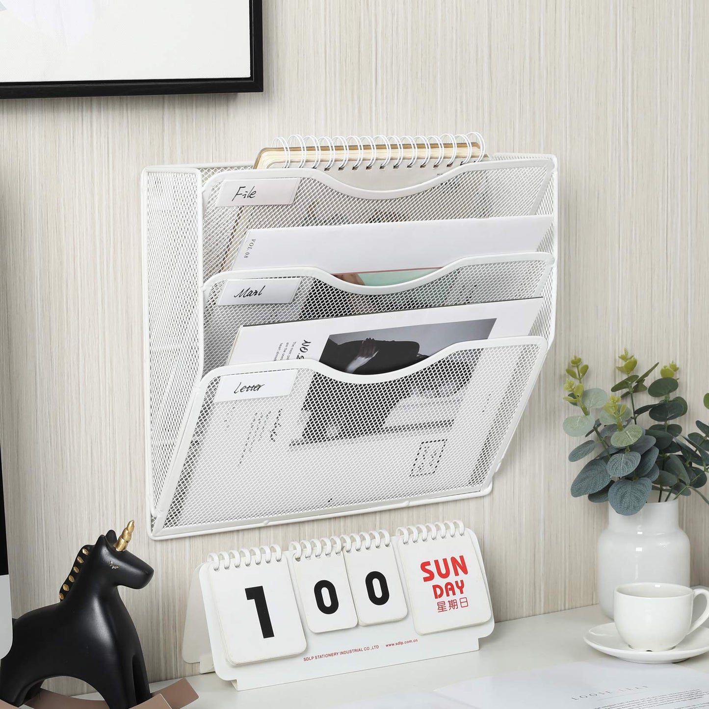 EasyPAG 3 Pocket Mesh Wall File Organizer, Hanging Paper Folder Holder with Classify Label