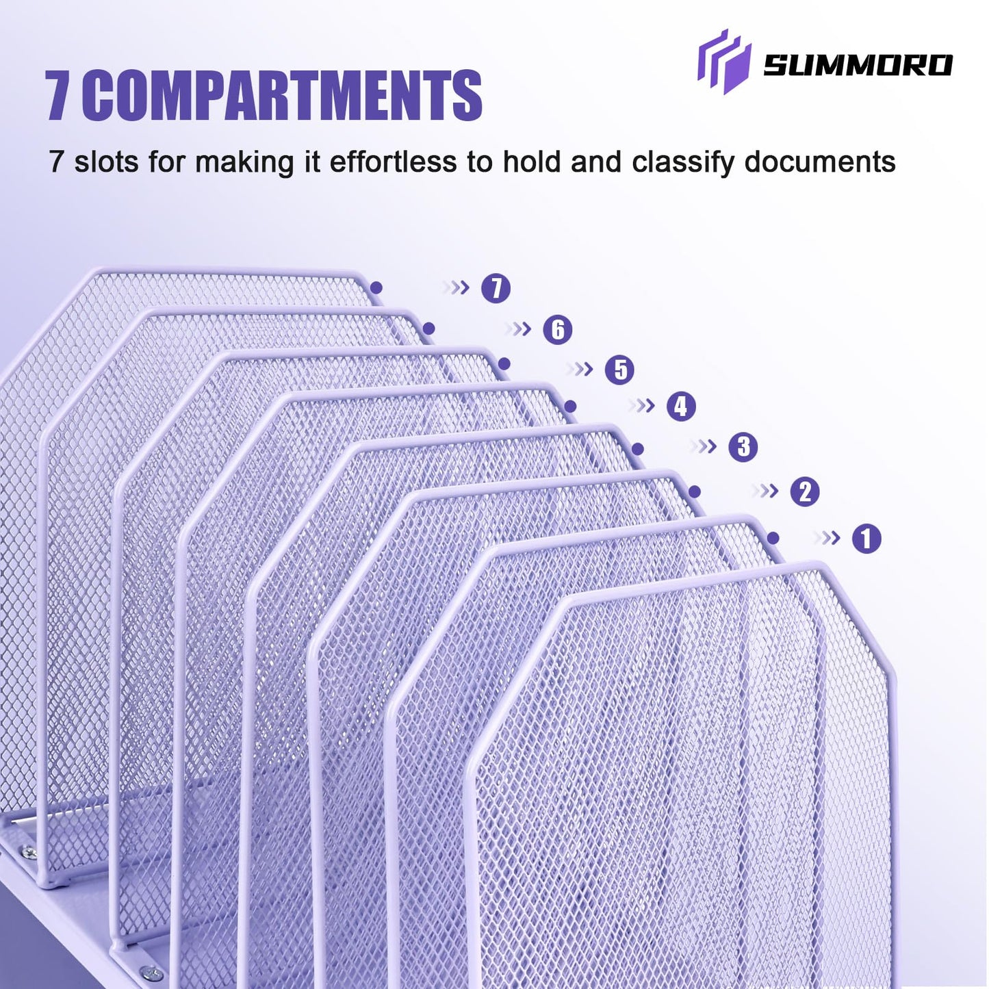 SUMMORO Inclined File Organizer for Desk, 7-Section Vertical File Holder