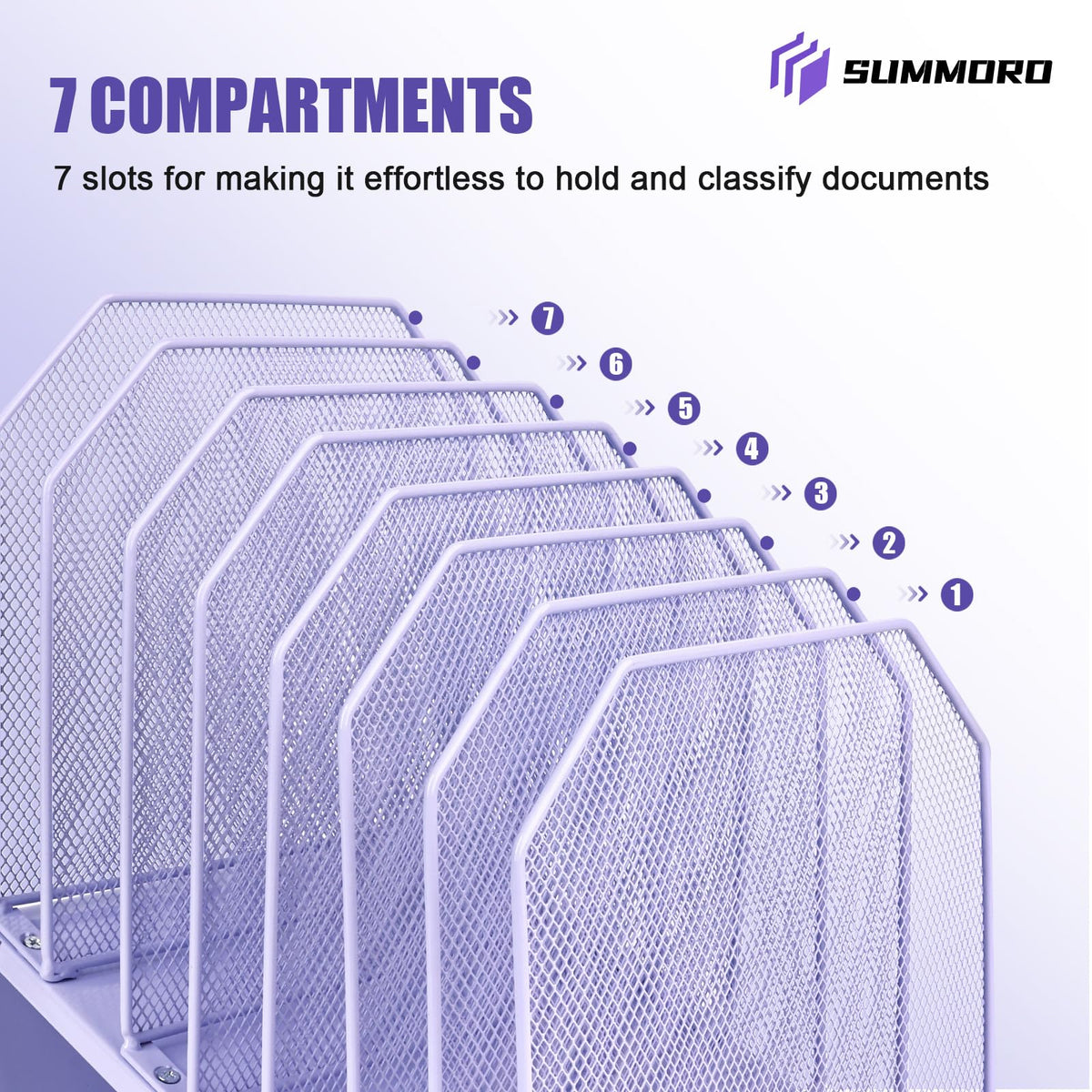 SUMMORO Inclined File Organizer for Desk, 7-Section Vertical File Holder