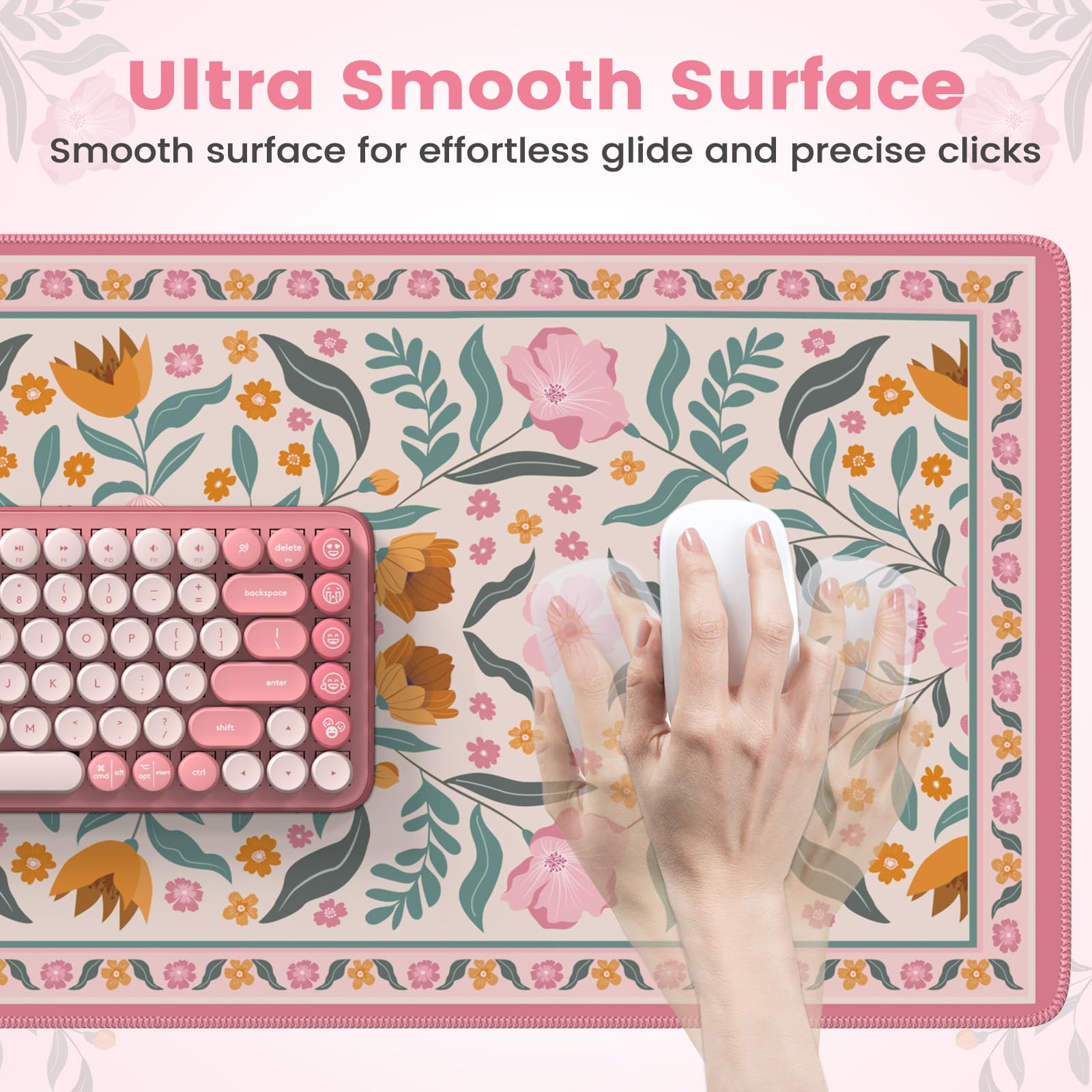 iLeadon Desk Protector Pad Mat Pink, Large Floral Mouse and Keyboard Pad