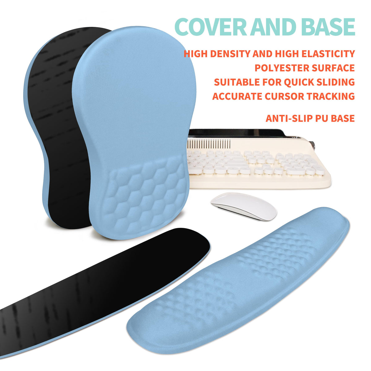 KUOSGM 2-in-1 Ergonomic Set, Wave Rise Keyboard Wrist Rest and Massage Bulge Slope Mouse Pad Wrist