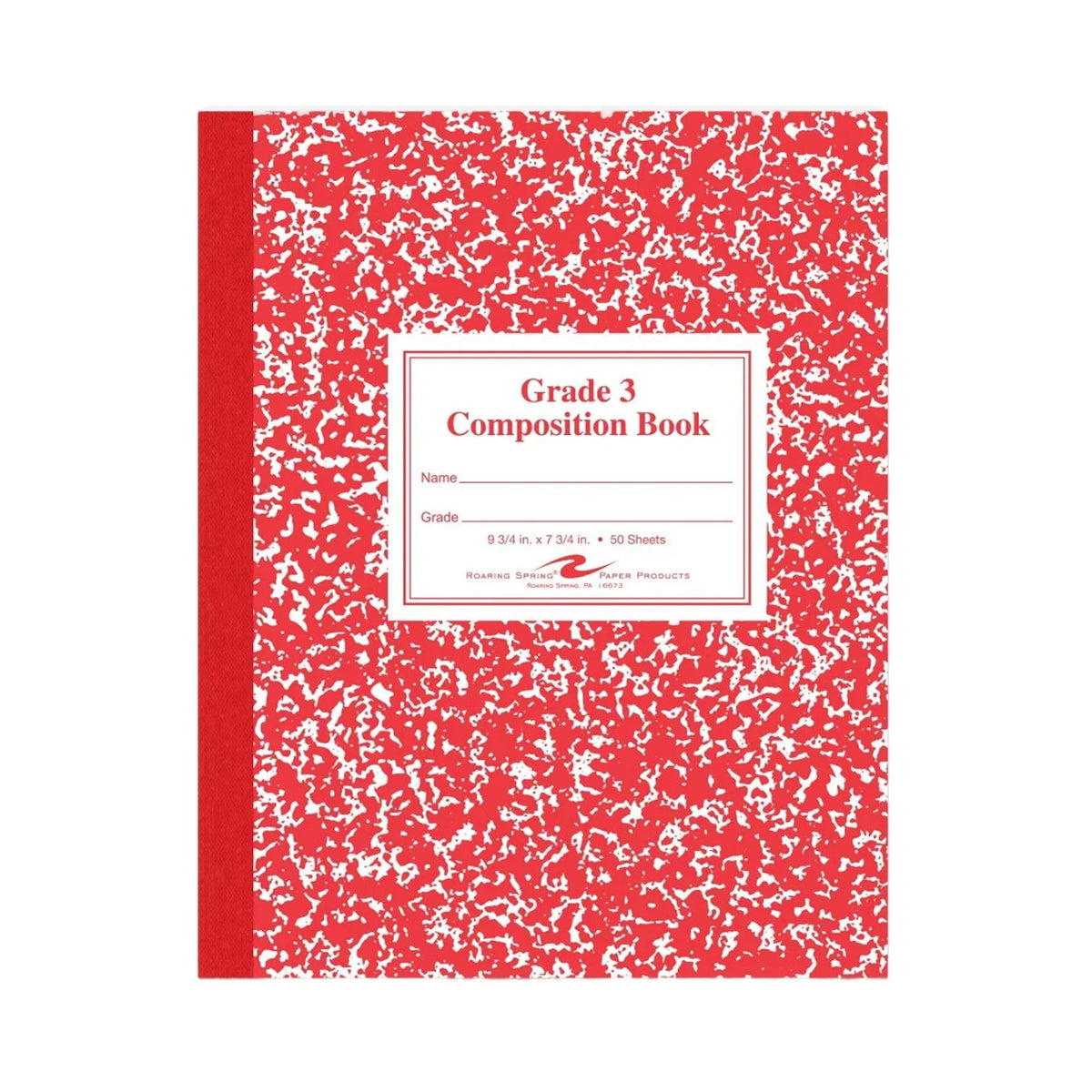 Roaring Spring Paper Products Composition Book, Grade 3 Ruled, 50 Sheets, 9-3/4 x 7-3/4 Inches, Red