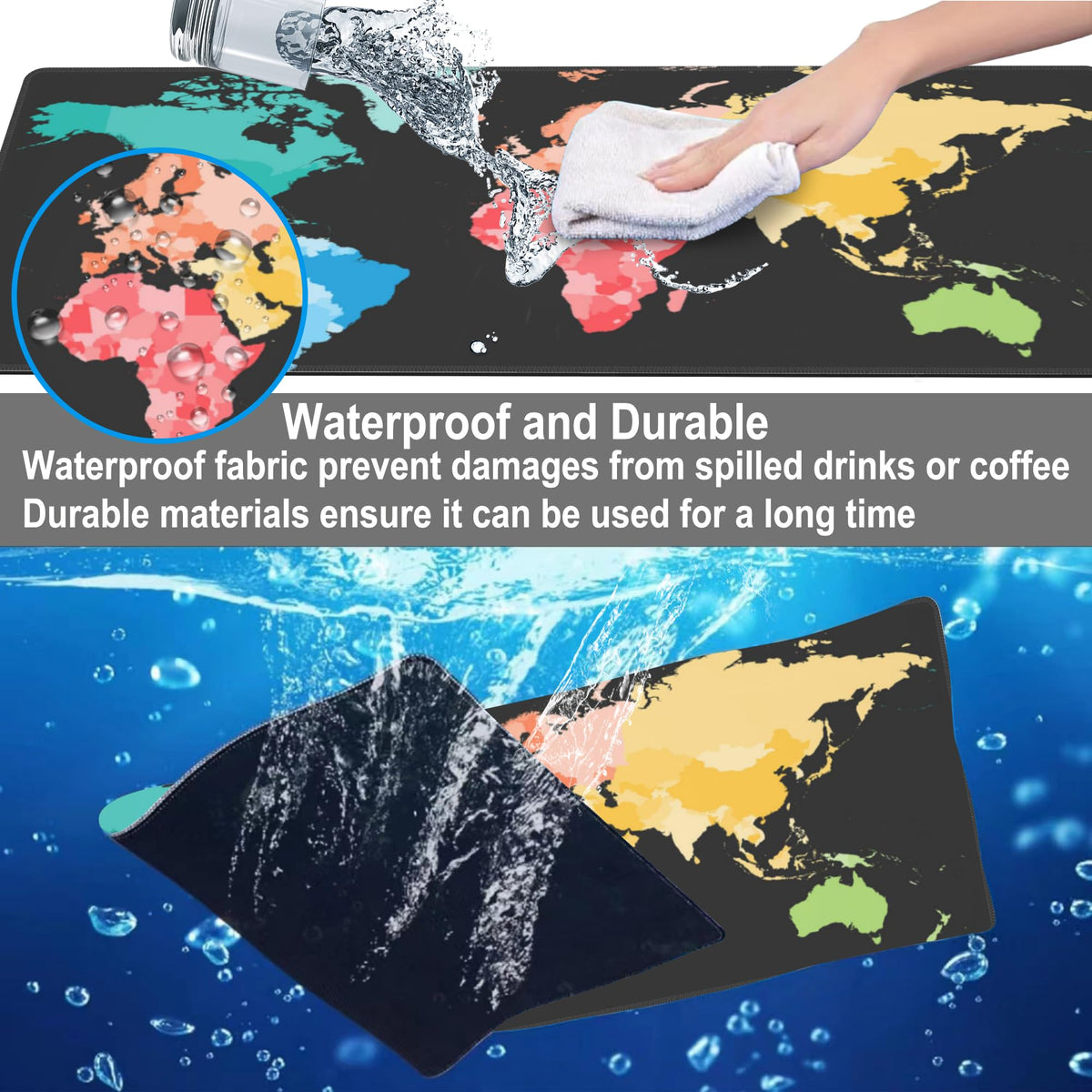 Mouse Pad, Large Colorful World Political Map Desk Mat, Extended Non-Slip Gaming Keyboard Mousepad