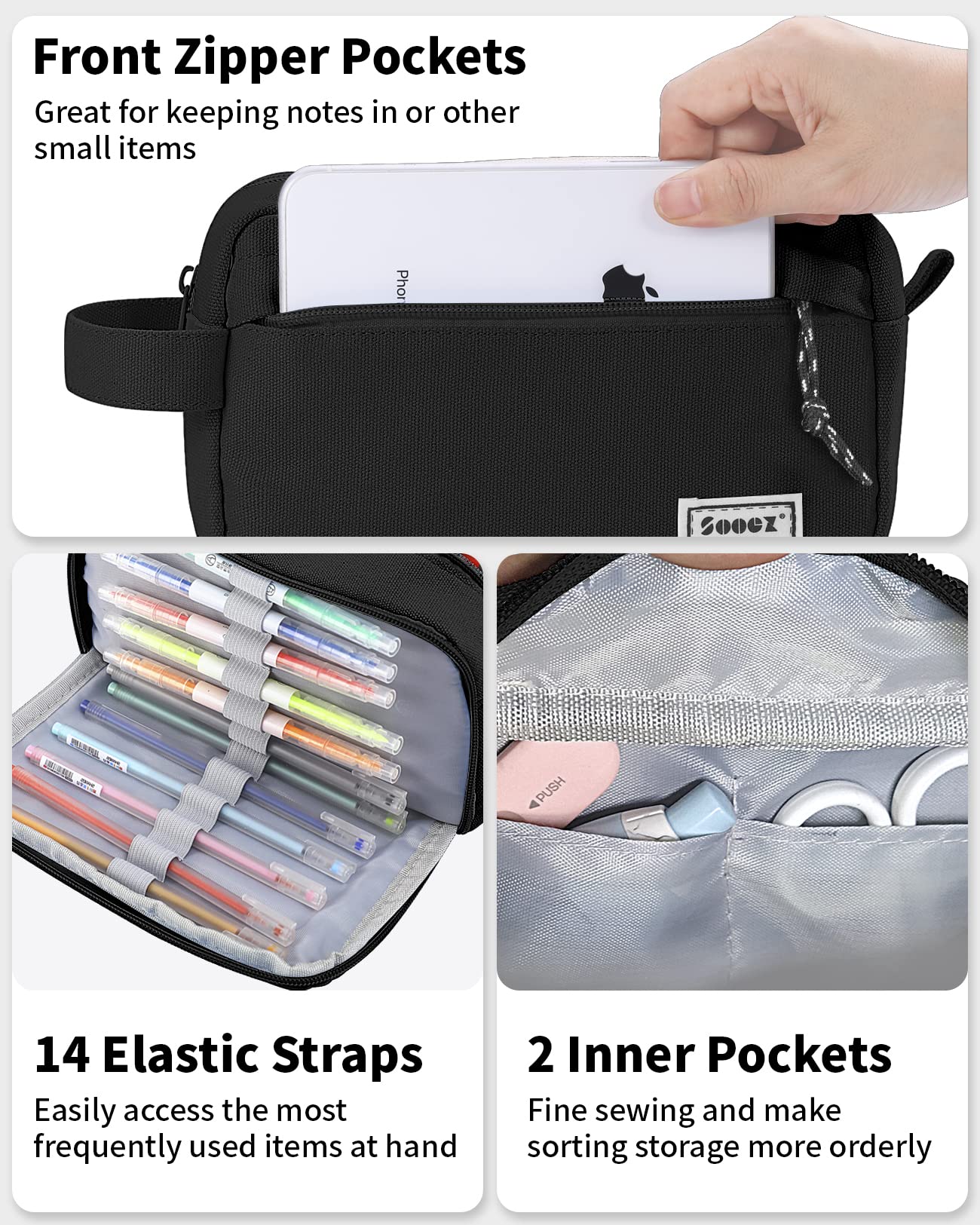 Sooez Big Capacity Pencil Pen Case, Upgraded Canvas Pencil Pouch Pencil Bag Organizer, Large