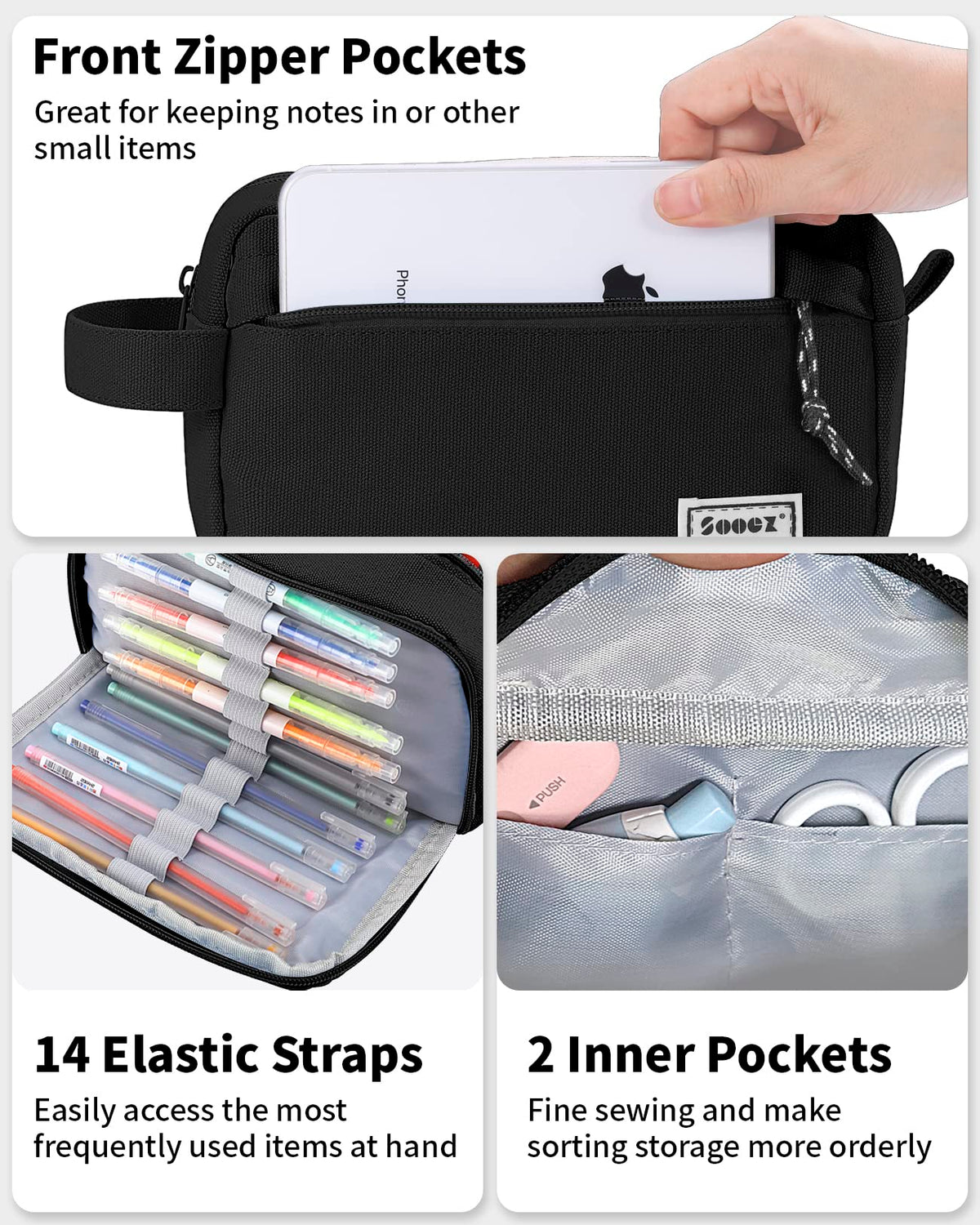 Sooez Big Capacity Pencil Case, Upgraded Canvas Pencil Pouch Large Pencil Bag Organizer, Separate
