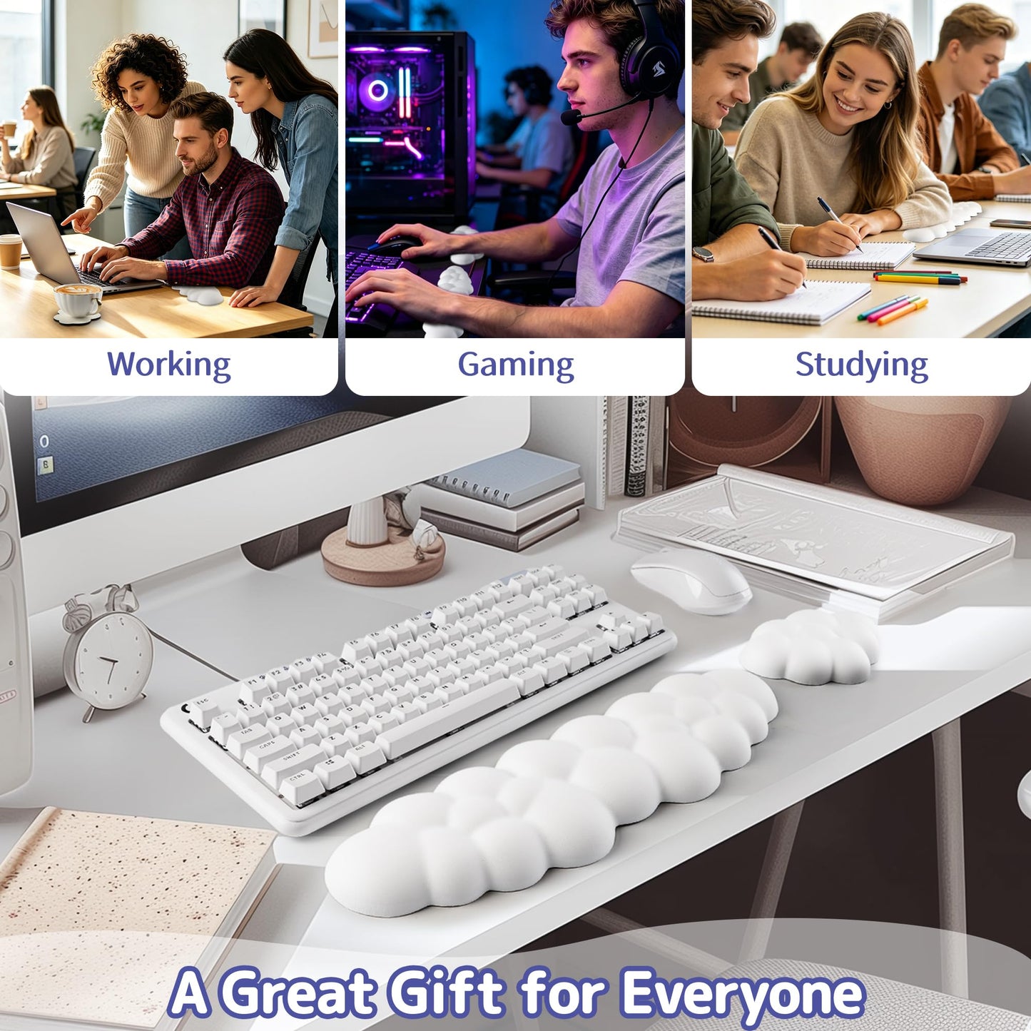 Sushret Cloud Wrist Rest Keyboard, Cloud Keyboard Wrist Pad Set with PU Leather Memory Foam, Cute