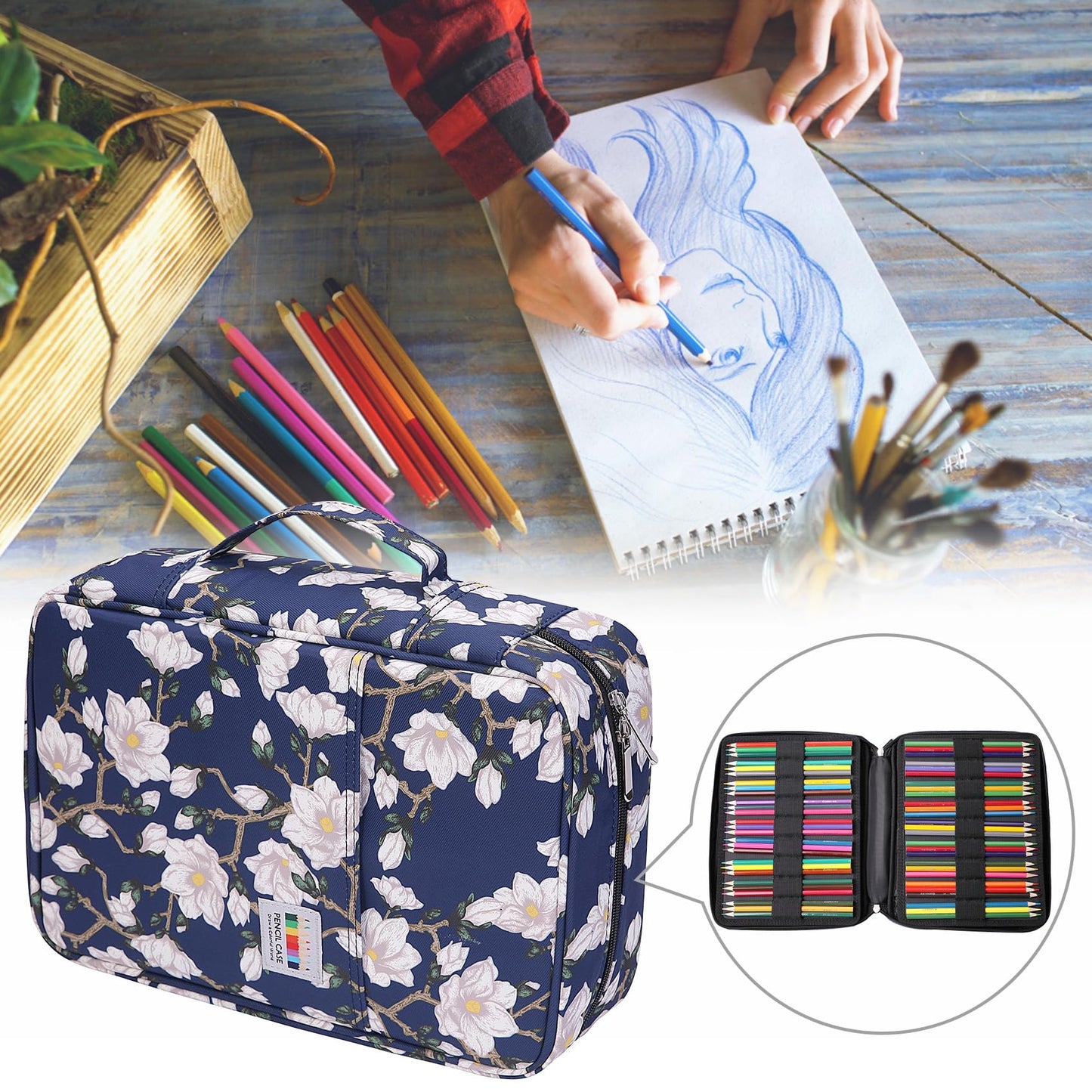 BOMKEE Large Capacity Pencil Case for Adults, 304 Slots Pen Case Pencil Case Multi Compartments
