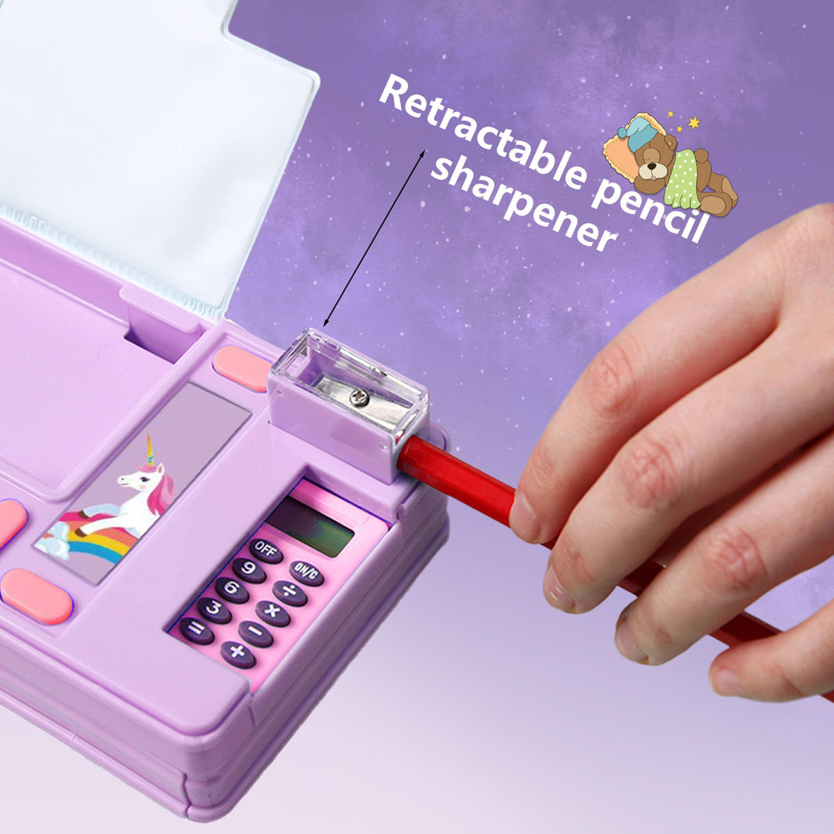 Pop Up Multifunction Pencil Case, Cute Cartoon Pen Box Organizer Stationery with Calculators