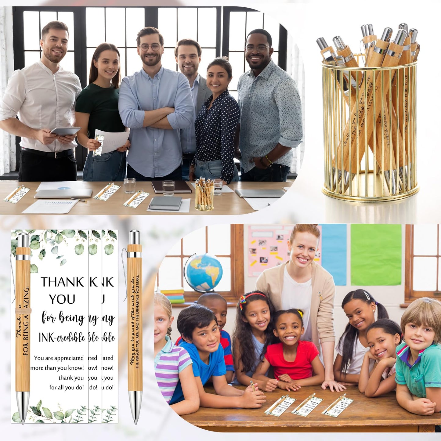 Yeaqee 36 Sets 36 Sets Bamboo Pens with Thank You Card, Being Awesome