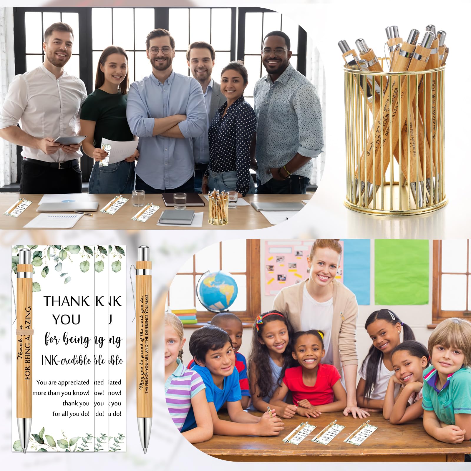 Yeaqee 36 Sets 36 Sets Bamboo Pens with Thank You Card, Being Awesome