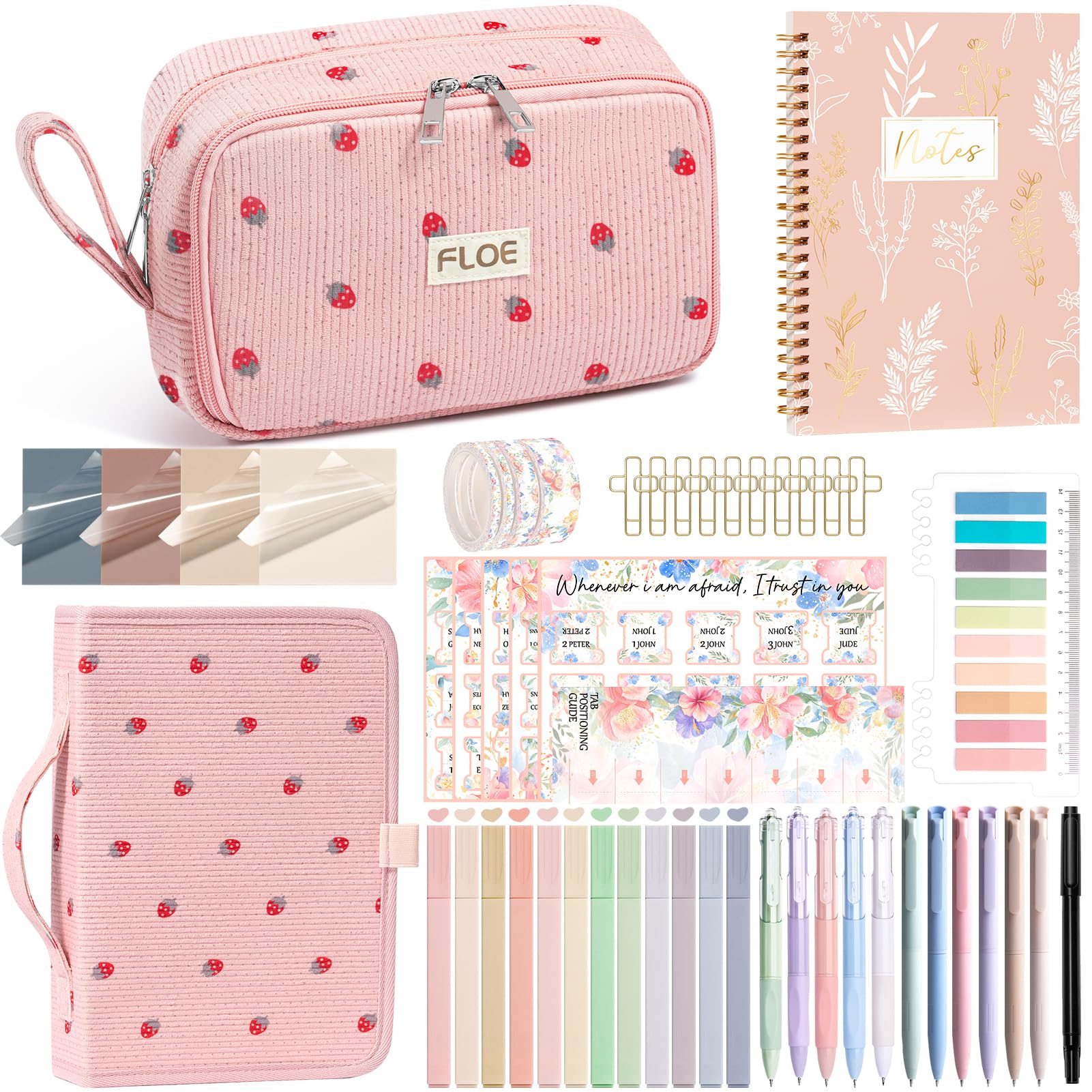 Bible Study Supplies Journaling Annotation Kit w/Bible Cover Case for Women