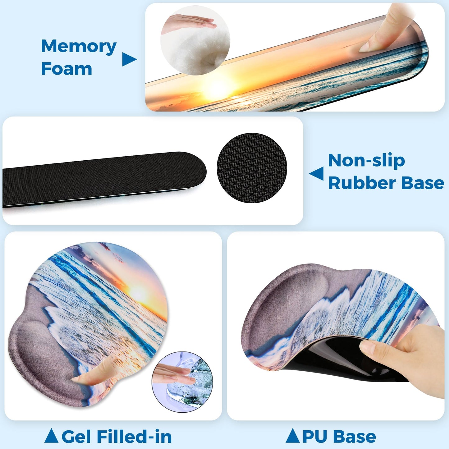 Wiabsi Mouse Pad and Keyboard Wrist Rest Support,Ergonomic Mouse Pad Set