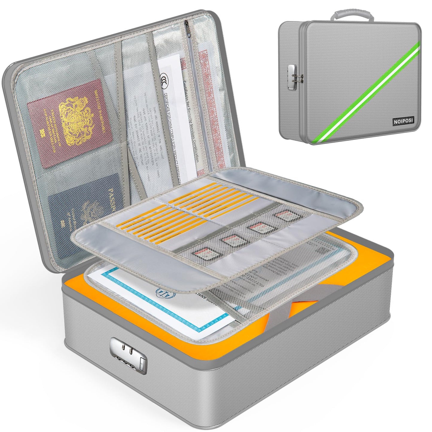 Noiposi 5200℉ Fireproof Document Box with Lock 8 Layers Water Resistant