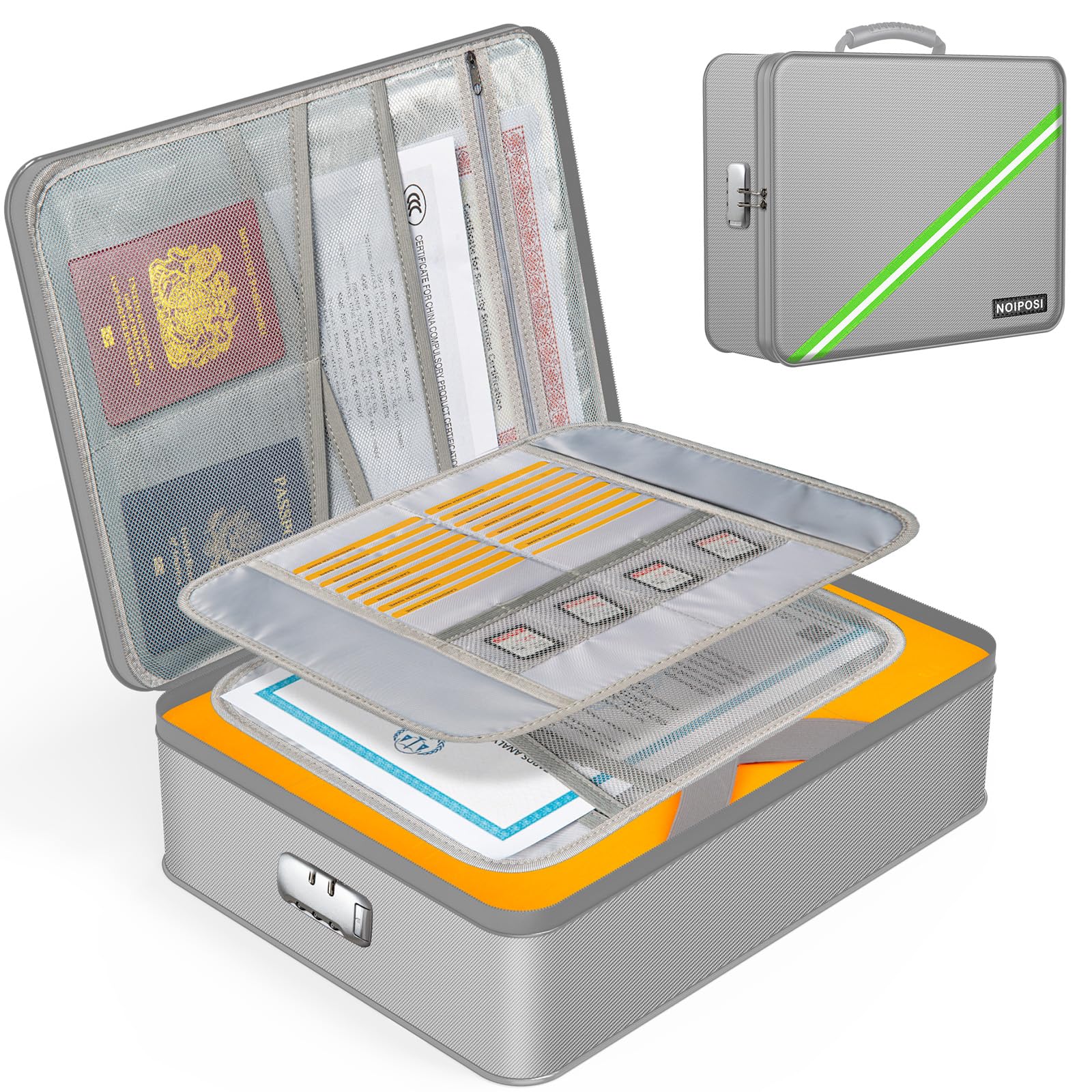 Noiposi 5200℉ Fireproof Document Box with Lock 8 Layers Water Resistant