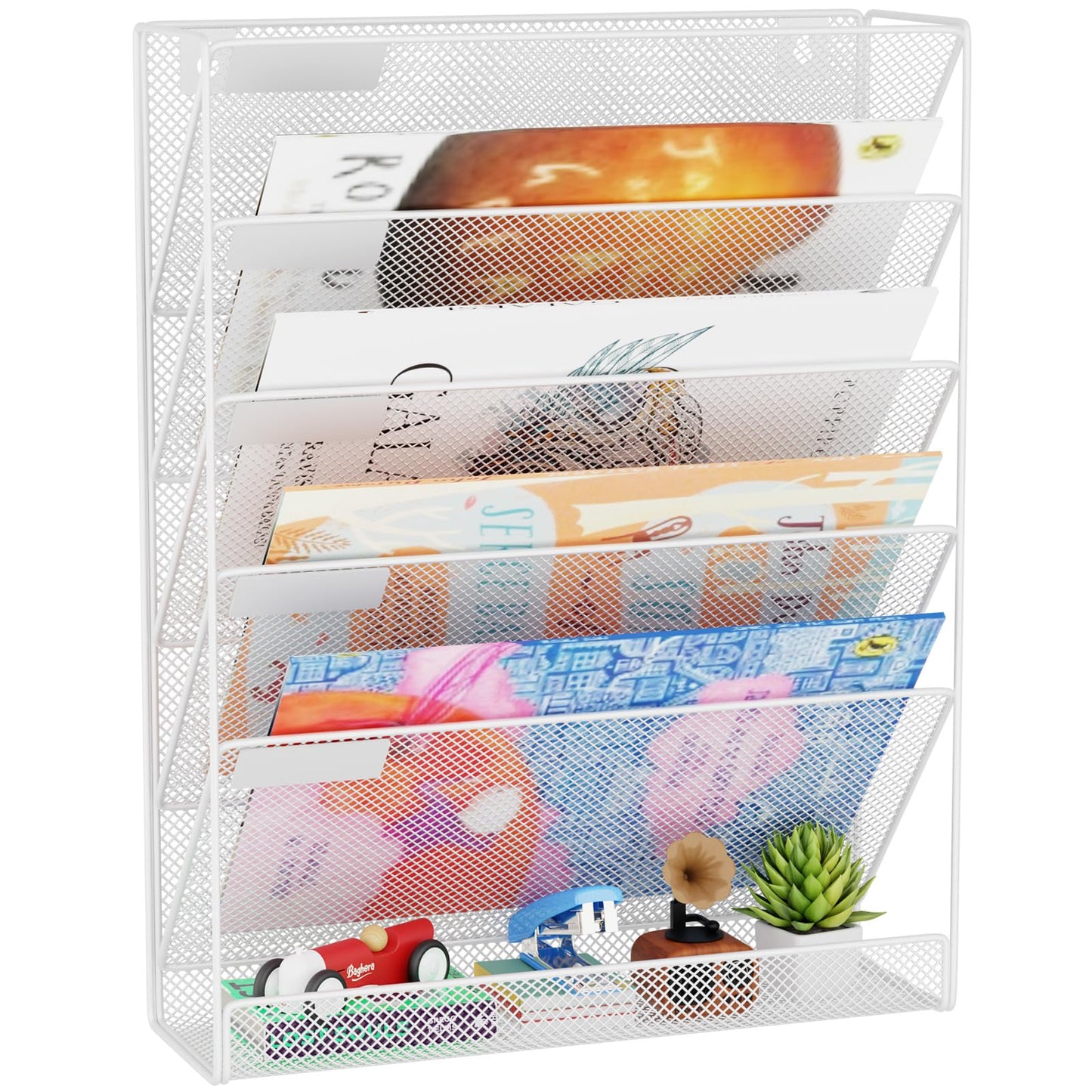GDINDINFAN Wall File Organizer Holder Mesh Hanging Paper Document Holder,Vertical 6 Pocket Tier for