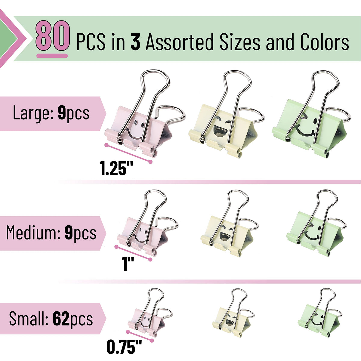 Mr. Pen- Cute Binder Clips, 80 pcs, Assorted Sizes