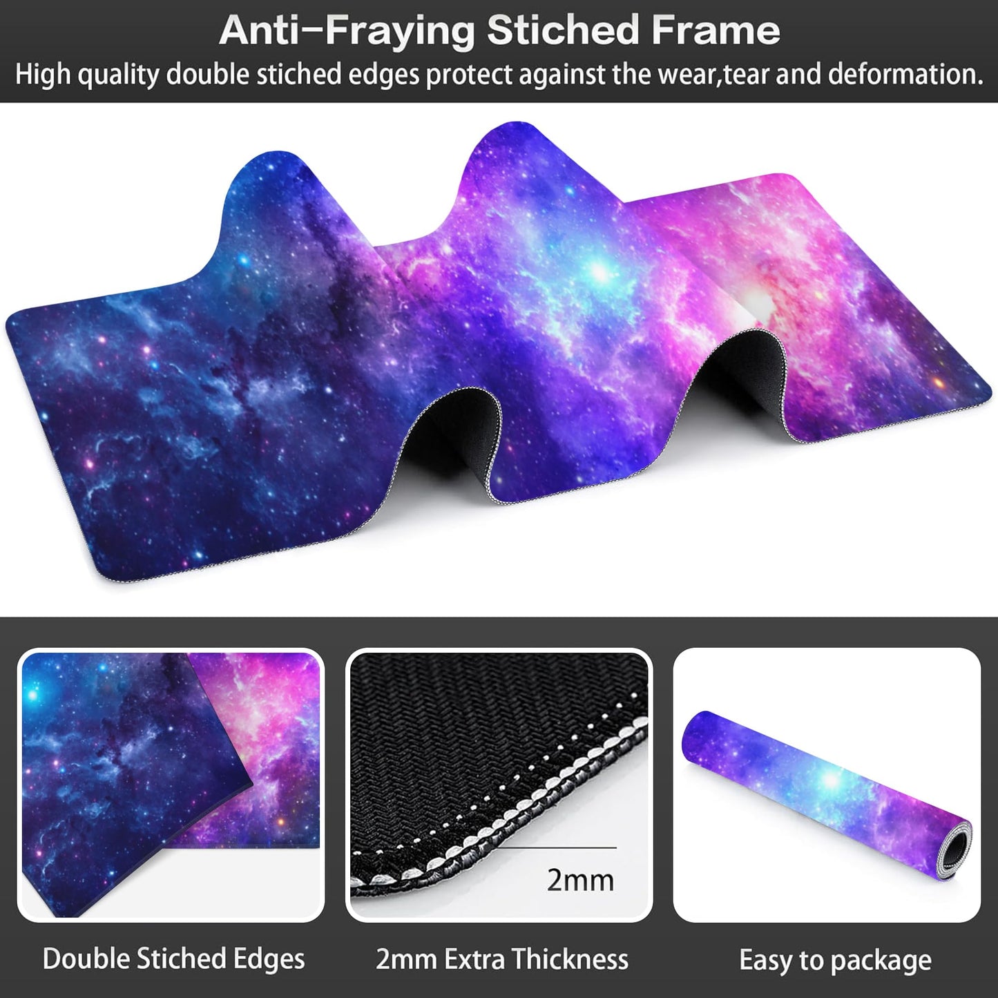 NIYLYNSYN Deep Universe Space and Stars Desk Mat,Large Galaxy Space Gaming Keyboard Mouse