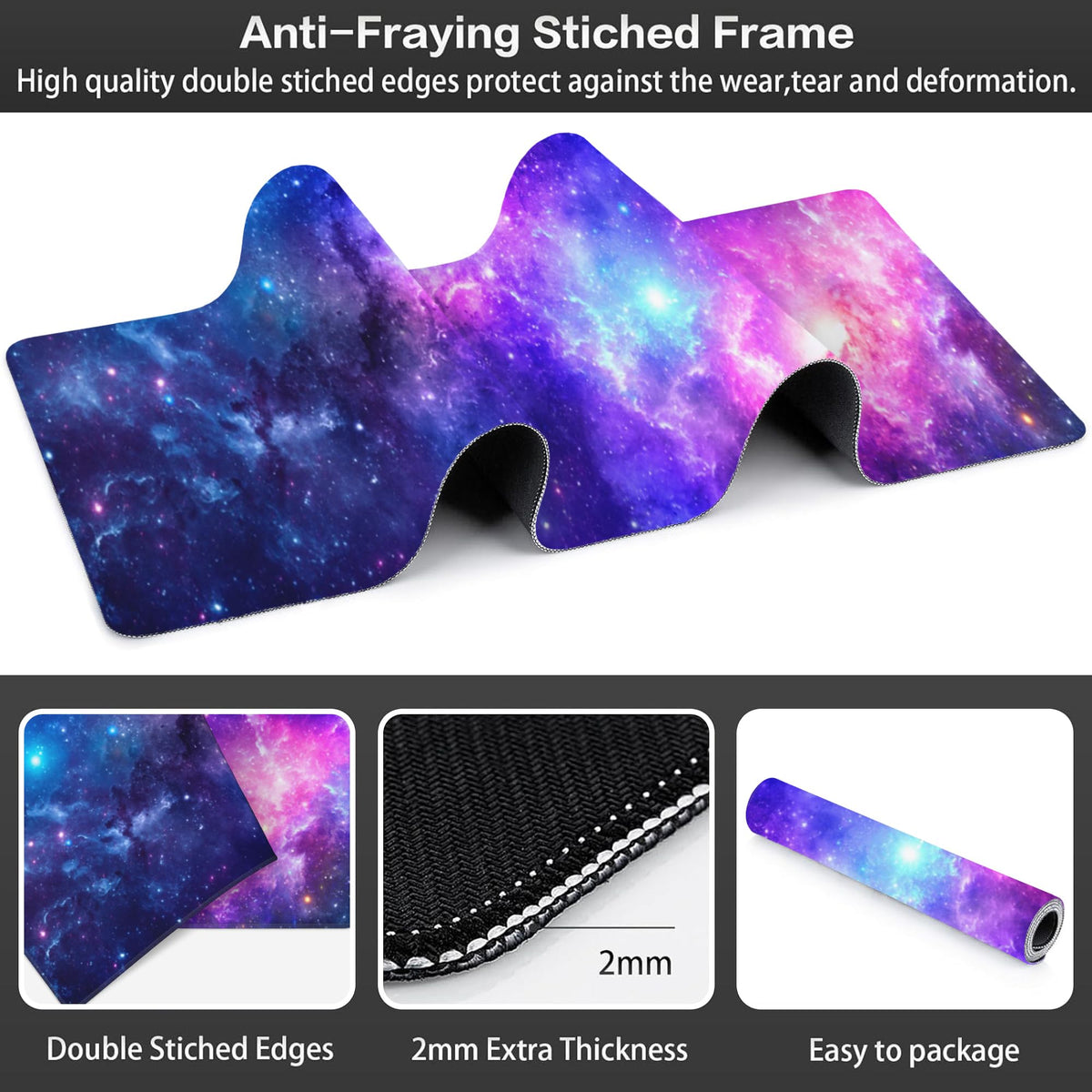 NIYLYNSYN Deep Universe Space and Stars Desk Mat,Large Galaxy Space Gaming Keyboard Mouse