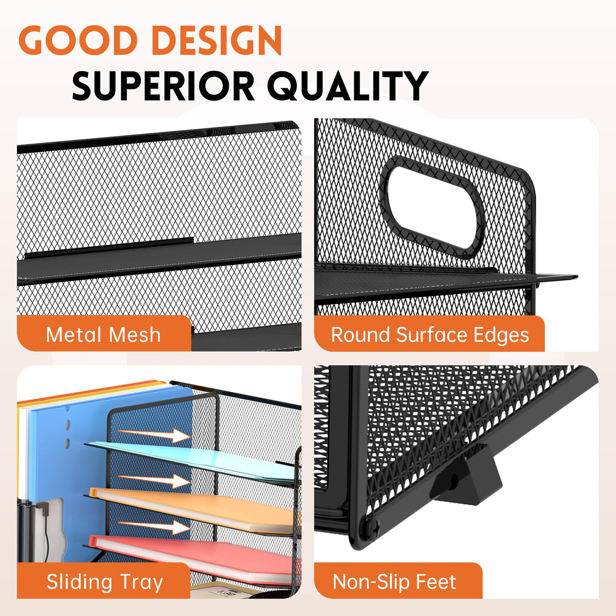 5-Tier Desk Organizer with File Holder & Pen Holder & Sliding Drawer, Black