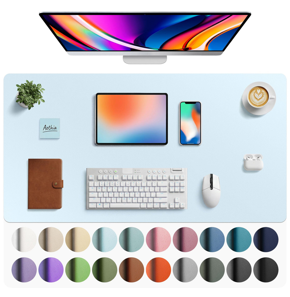 Aothia Faux Leather Desk Mat - Large Mouse Pad, Non-Slip PU Leather Blotter, Waterproof Writing