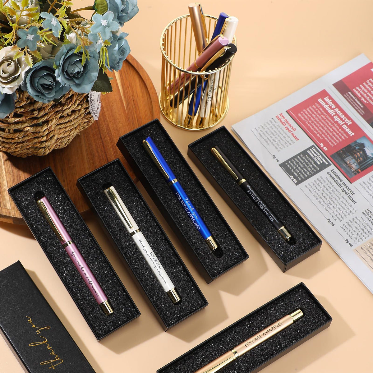 PerKoop 20 Sets Thank You Gifts Bulk Inspirational Ballpoint Pen with Box