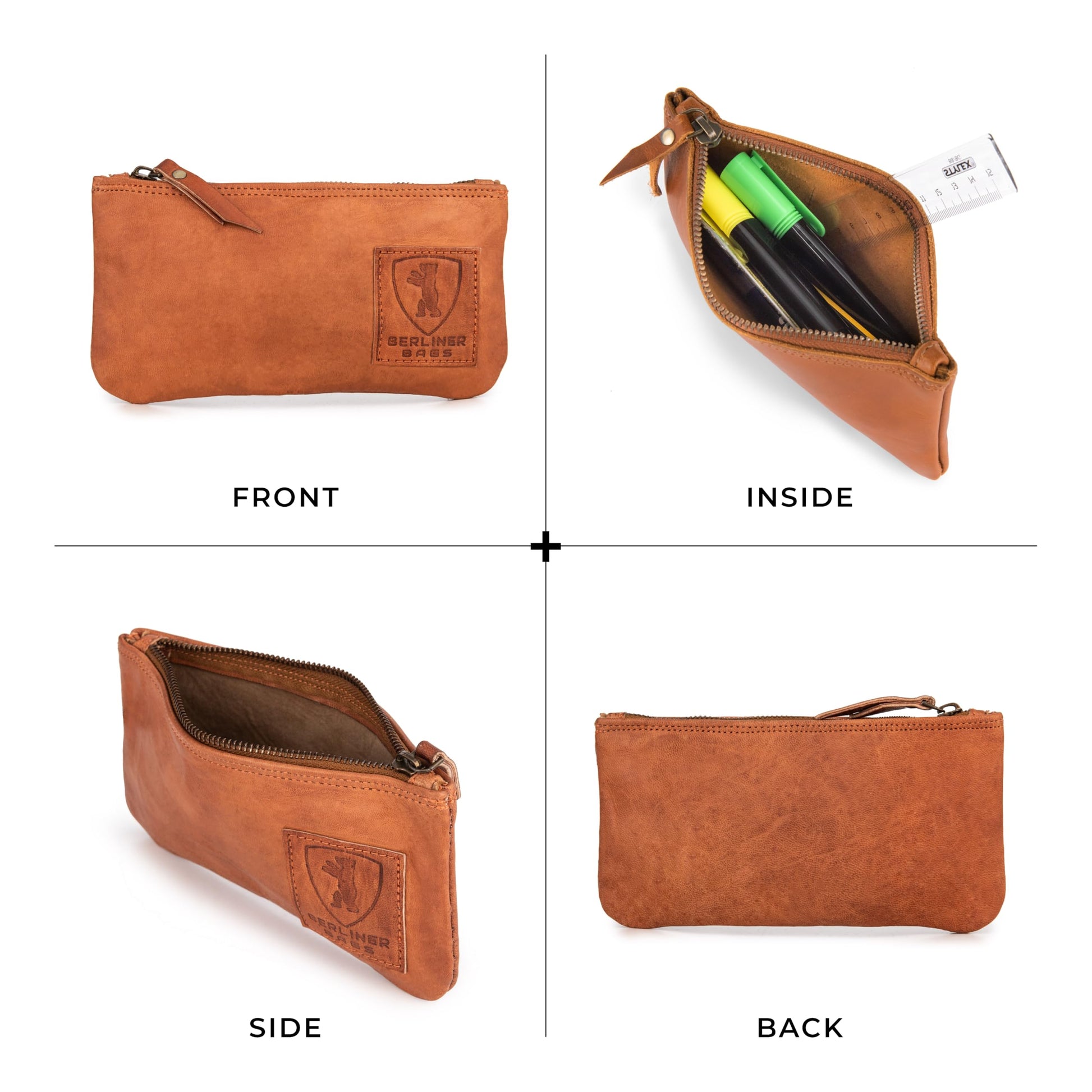 BERLINER BAGS Vintage Leather Pencil Case, Pen Pouch for Work and University or for Tobacco, for