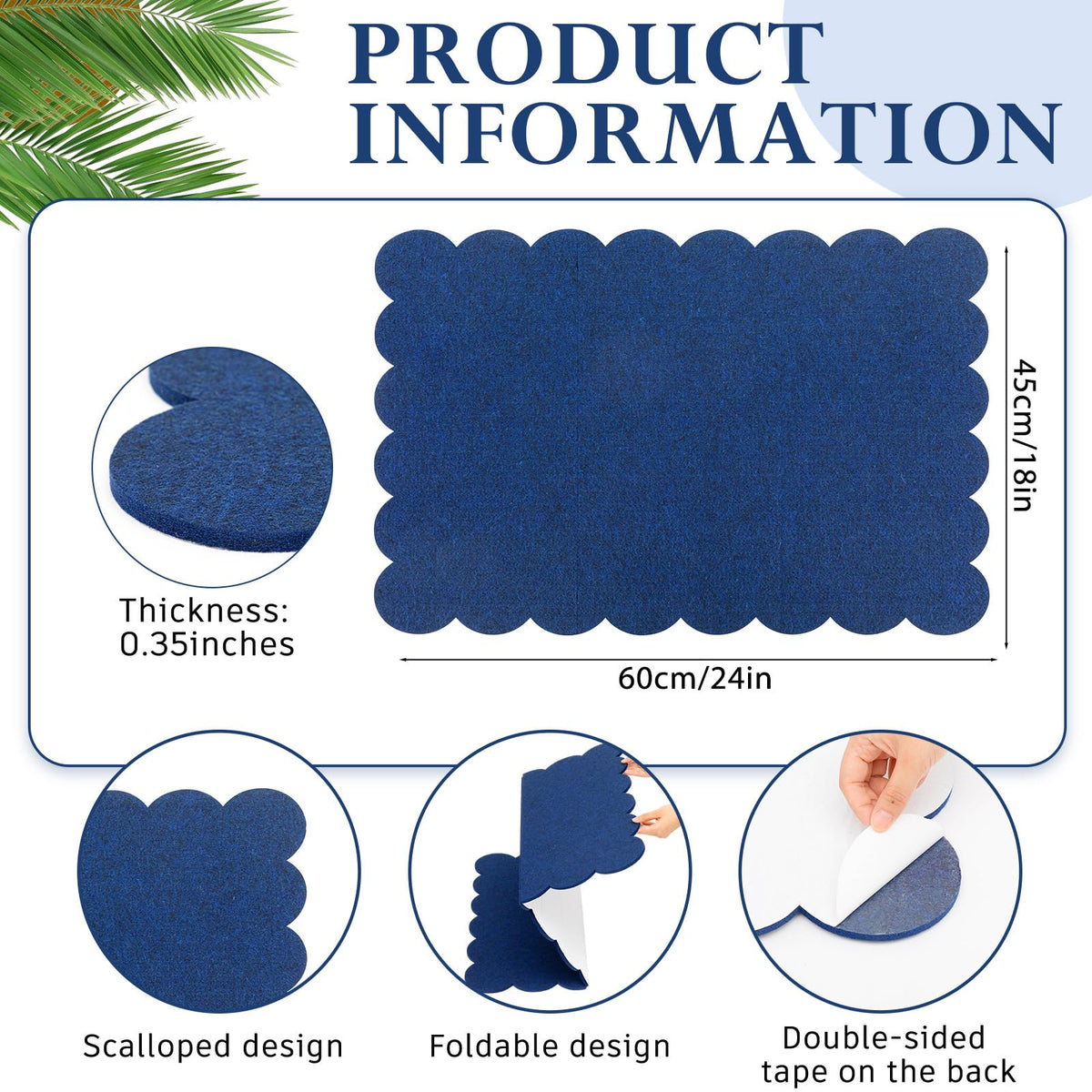 Mooliwe Scalloped Felt Bulletin Cork Board Foldable Dark Blue 24 * 18 Inch
