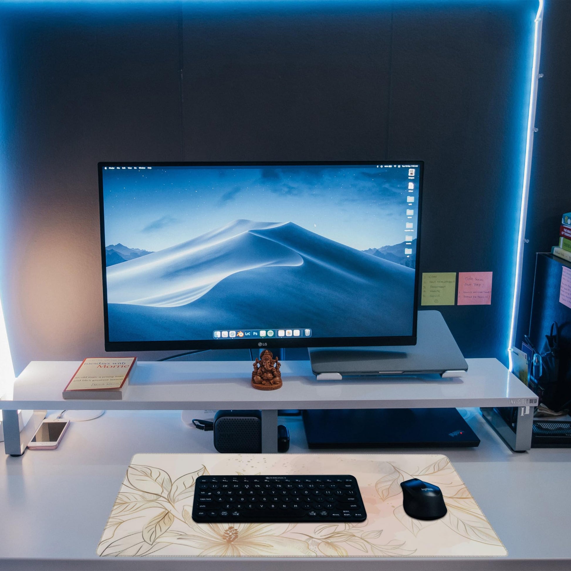 Desk Mat,Minimalist Flowers and Leaves Large Gaming Mouse Pad for Desk XL,Golden Line Floral Desk