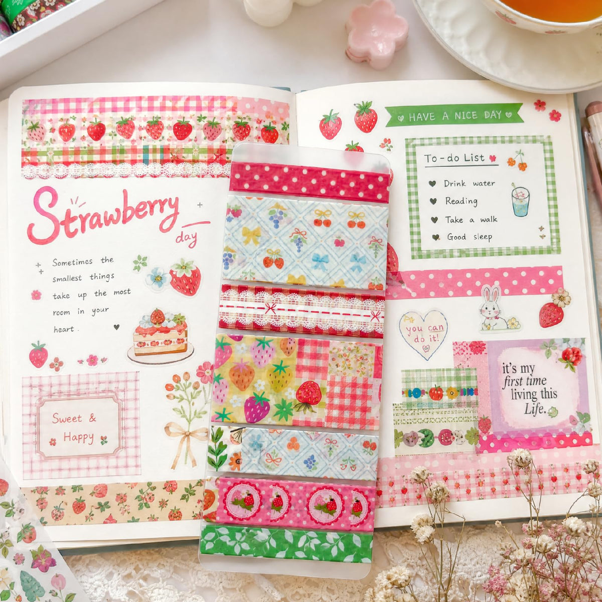 Washi Tape Set - 35 Rolls 2M Per Roll Strawberry Pastel Cute Scrapbook Tape
