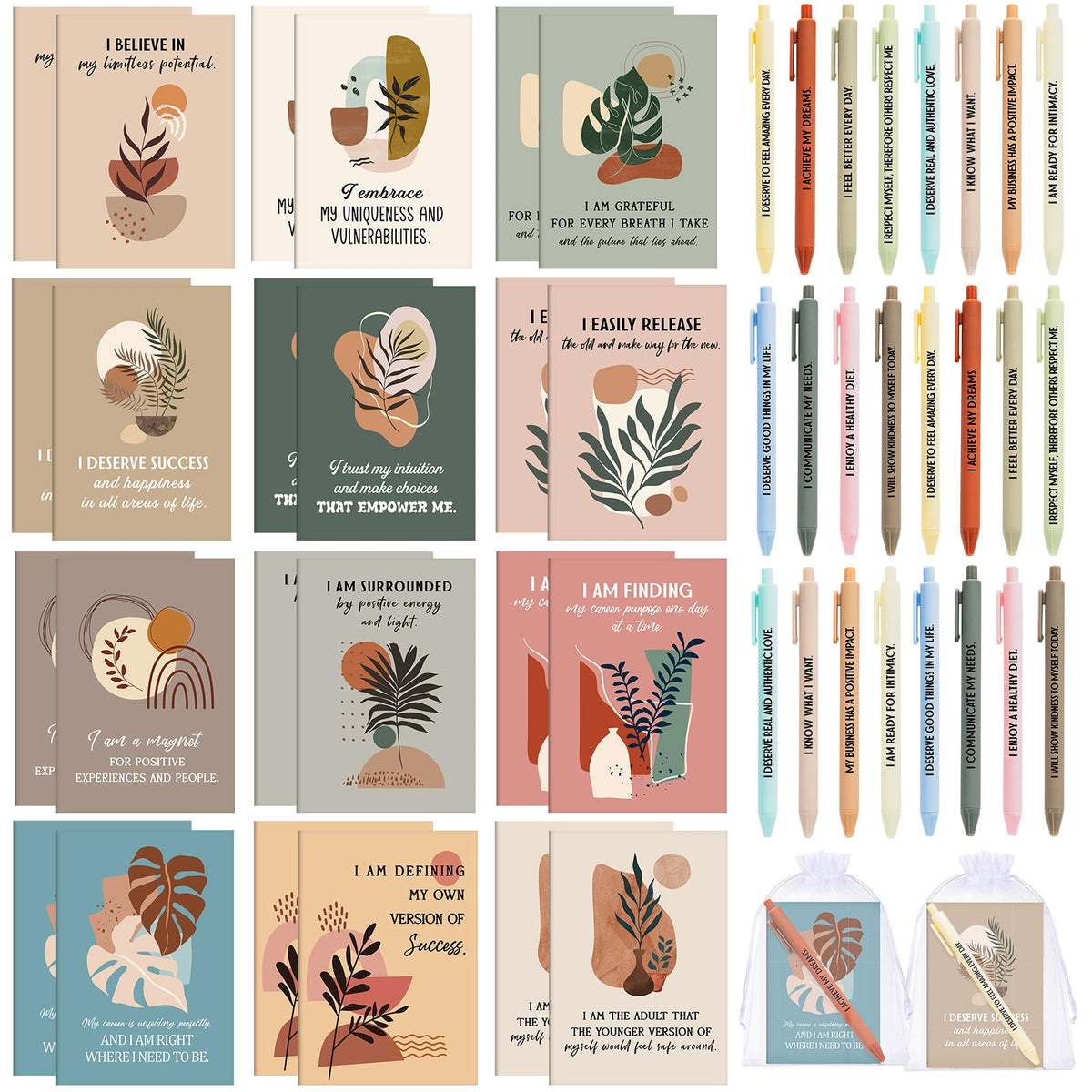 Mooliwe 48 Pcs Affirmation Notebooks Pens Bulk Gifts, Gratitude,Plant
