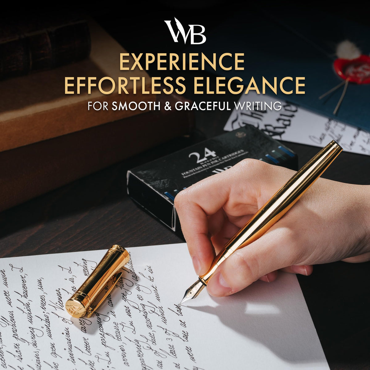 Wordsworth & Black Luxury Fountain Pen Set for Writing, Medium Nib, Gold