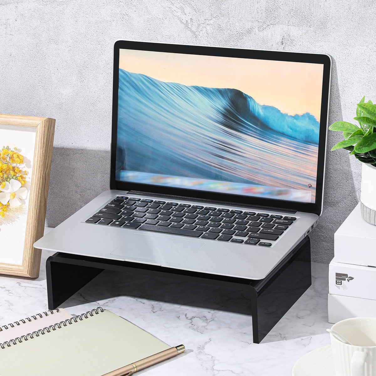 Jetec 2 Pcs Acrylic Monitor Stand Desktop Computer, Black, 16 x 8 x 3 Inch
