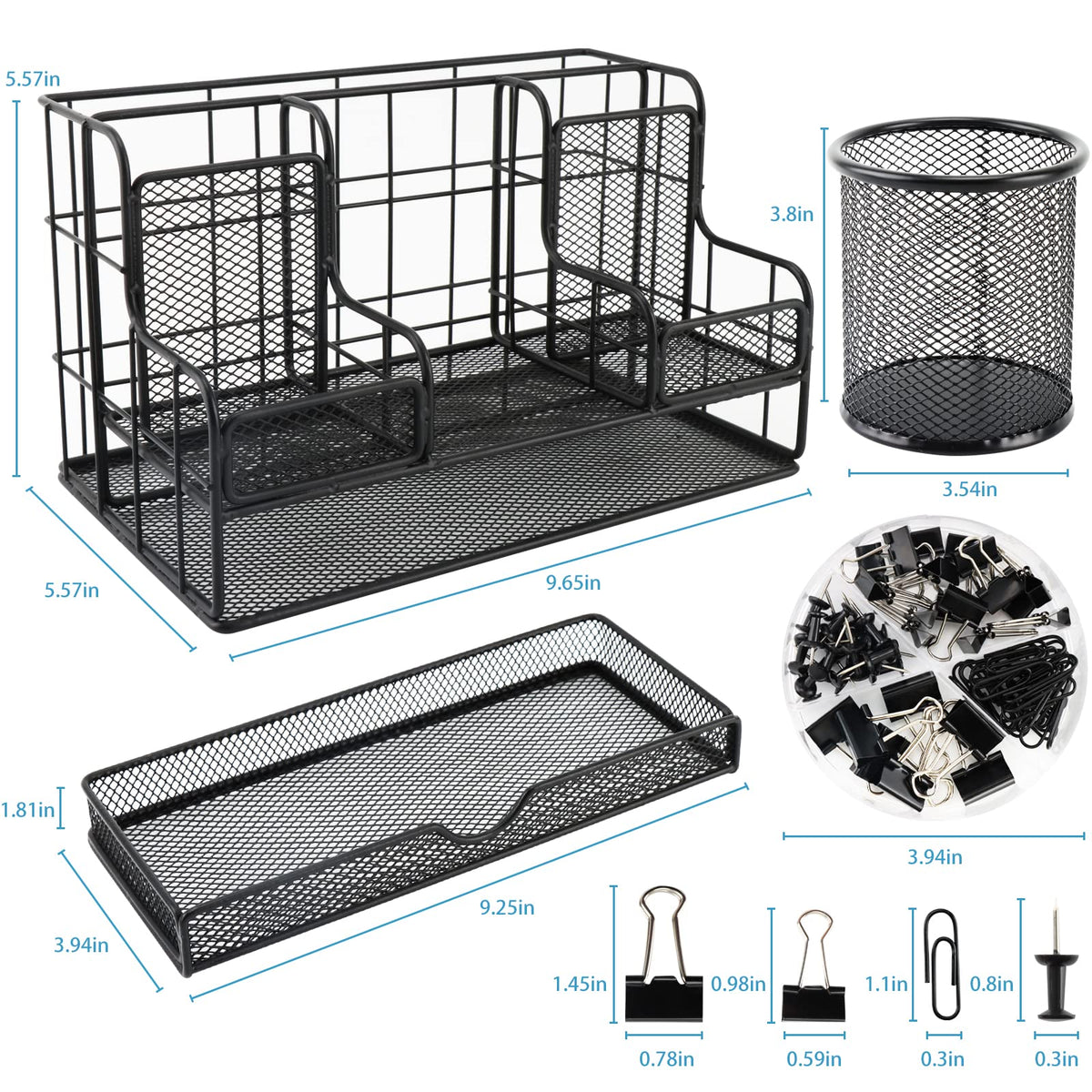 BCCICE Desk Organizers Caddy and Accessories with 7 Compartments + Pen Holder / 72 Clips Set