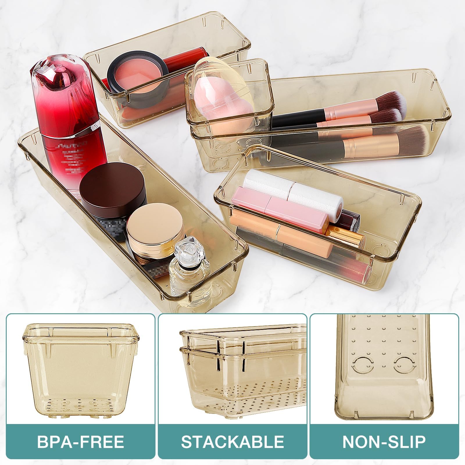 23 PCS Drawer Organizer Set, 5 Size Bathroom and kitchen organizer Trays